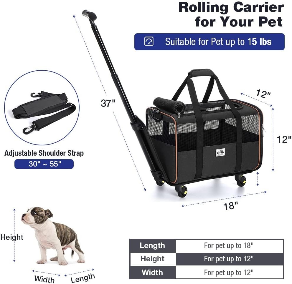 image:imageLekesky Dog Carrier with Wheels Airline Approved for Underseat Pet Carrier on Wheels Rolling Cat Carrier for Small Dogs and Cats Black