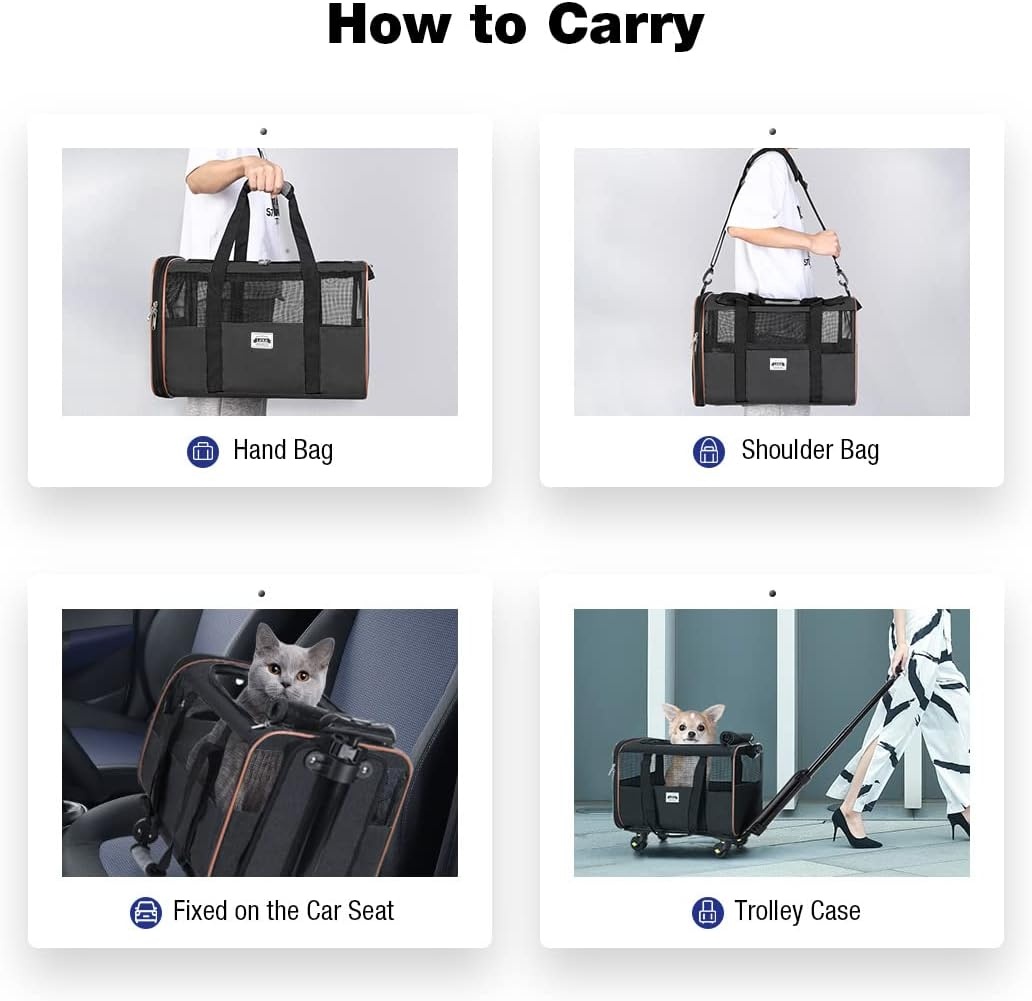 image:imageLekesky Dog Carrier with Wheels Airline Approved for Underseat Pet Carrier on Wheels Rolling Cat Carrier for Small Dogs and Cats Black