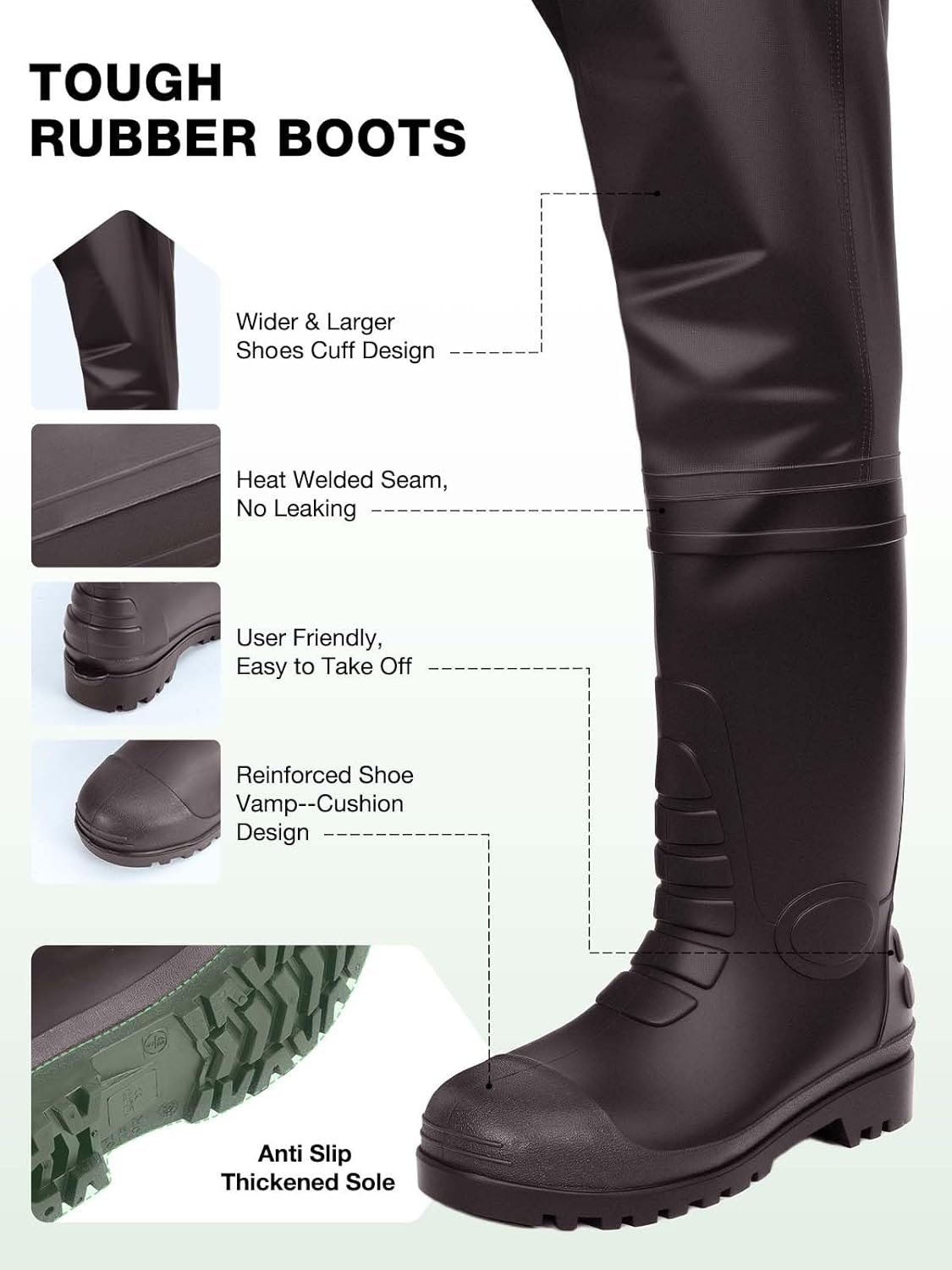 image:imageLekesky Fly Fishing Chest Waders with Boots for Men Women US Sizes 5142Ply NylonPvc Waterproof WadersBrown