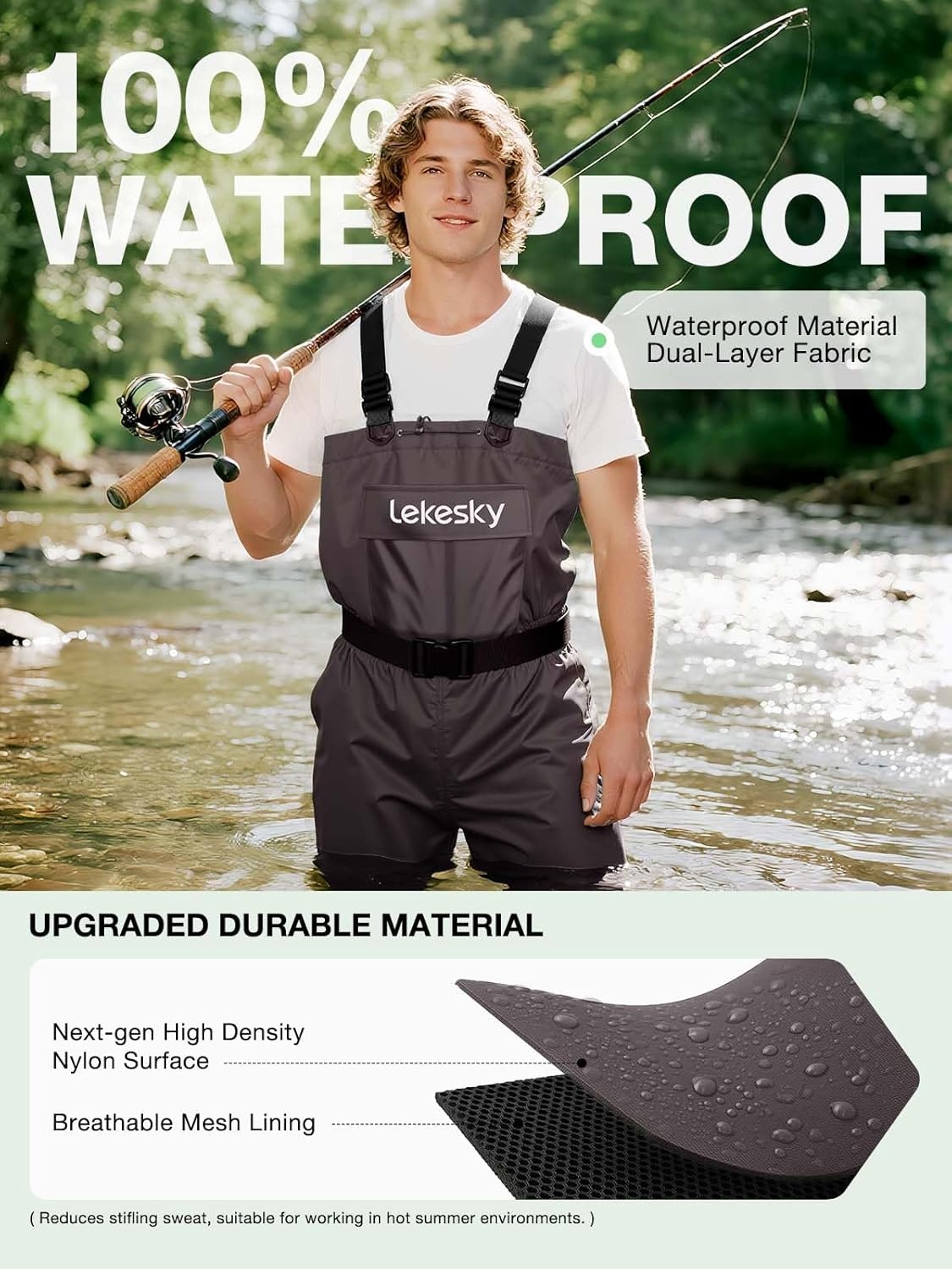 image:imageLekesky Fly Fishing Chest Waders with Boots for Men Women US Sizes 5142Ply NylonPvc Waterproof WadersBrown