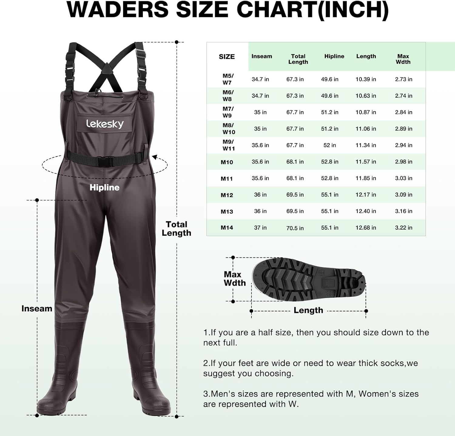 image:imageLekesky Fly Fishing Chest Waders with Boots for Men Women US Sizes 5142Ply NylonPvc Waterproof WadersBrown