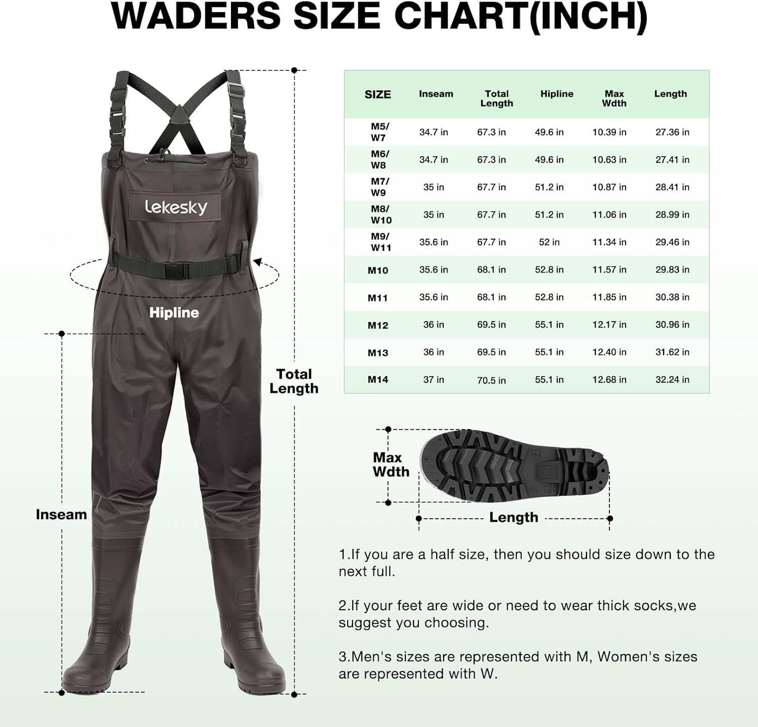 image:imageLekesky Fly Fishing Chest Waders with Boots for Men Women US Sizes 5142Ply NylonPvc Waterproof WadersBrown
