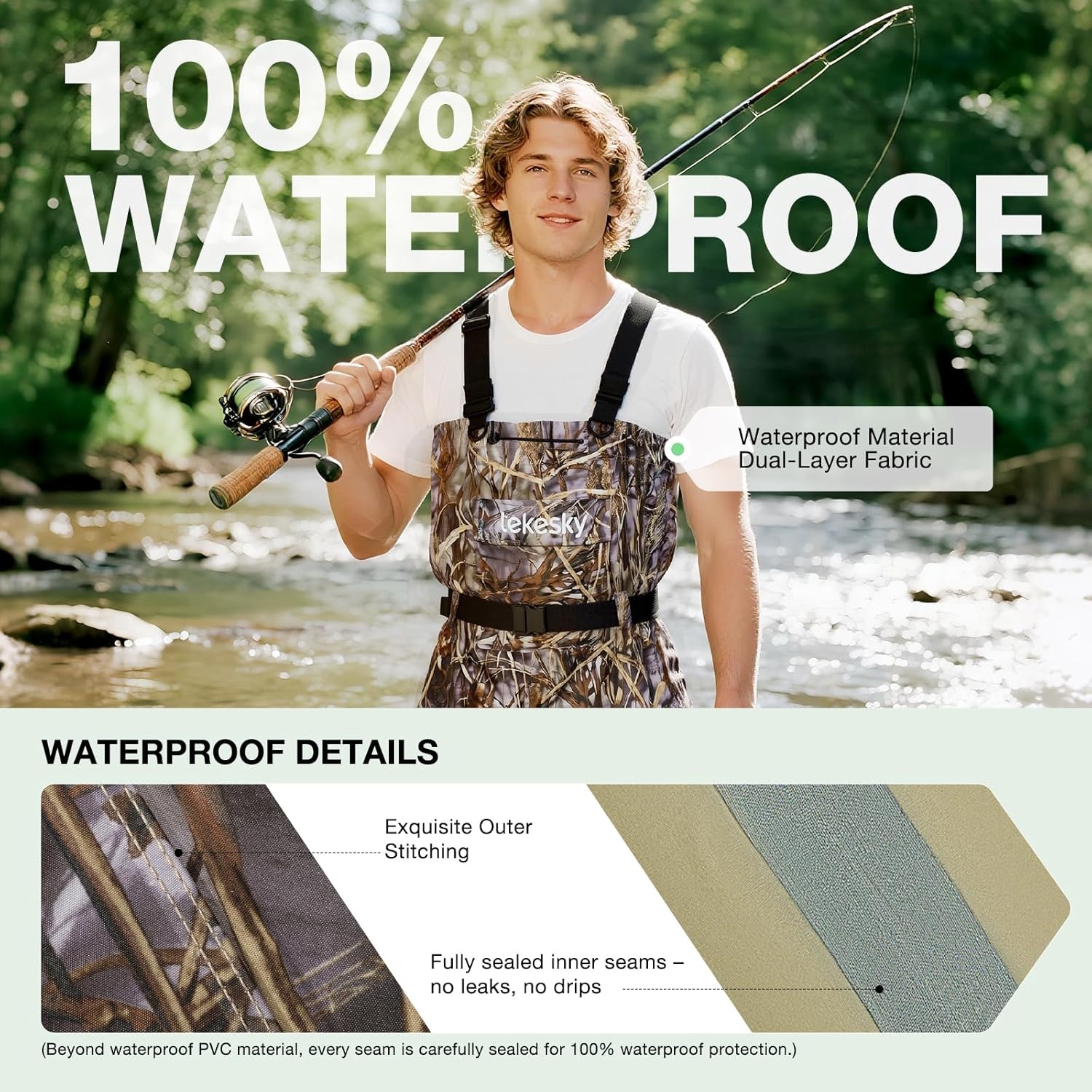 image:imageLekesky Fly Fishing Chest Waders with Boots for Men Women US Sizes 5142Ply NylonPvc Waterproof WadersCamo