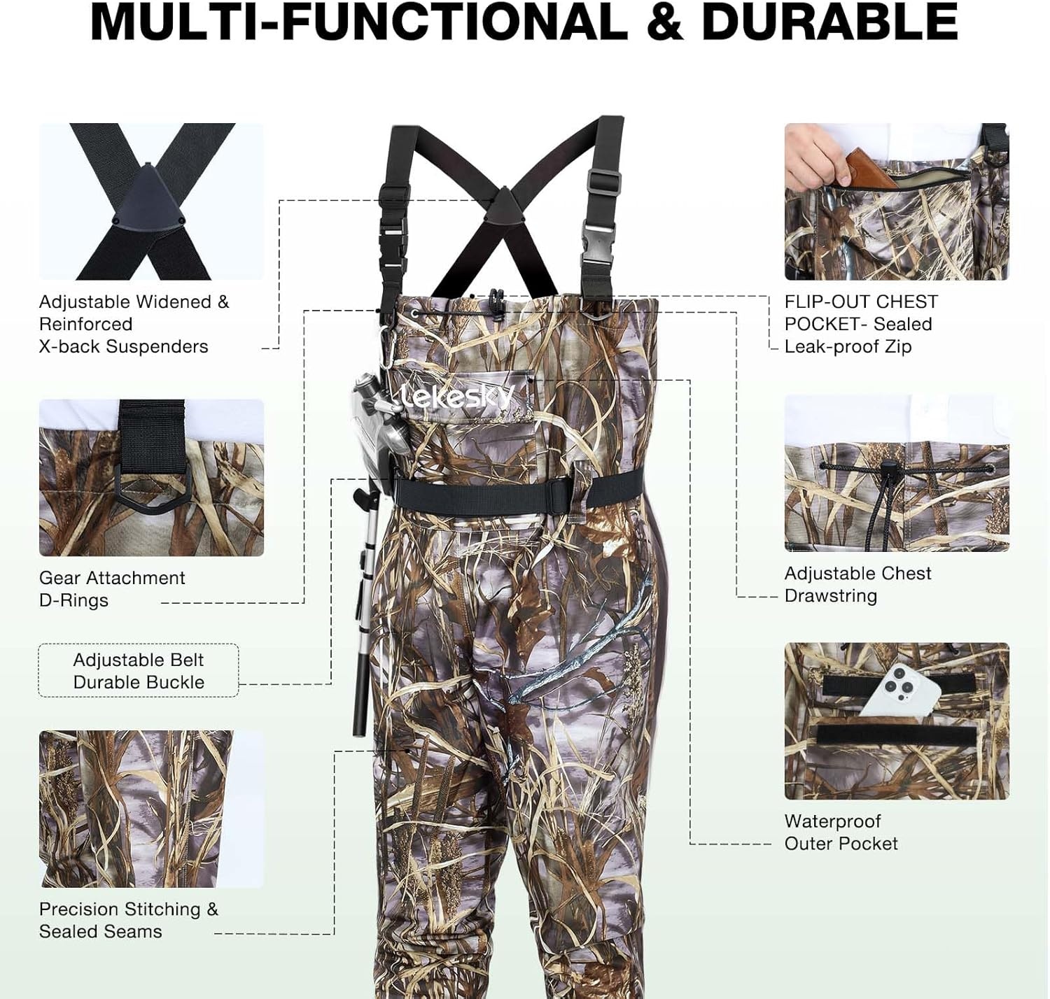image:imageLekesky Fly Fishing Chest Waders with Boots for Men Women US Sizes 5142Ply NylonPvc Waterproof WadersCamo