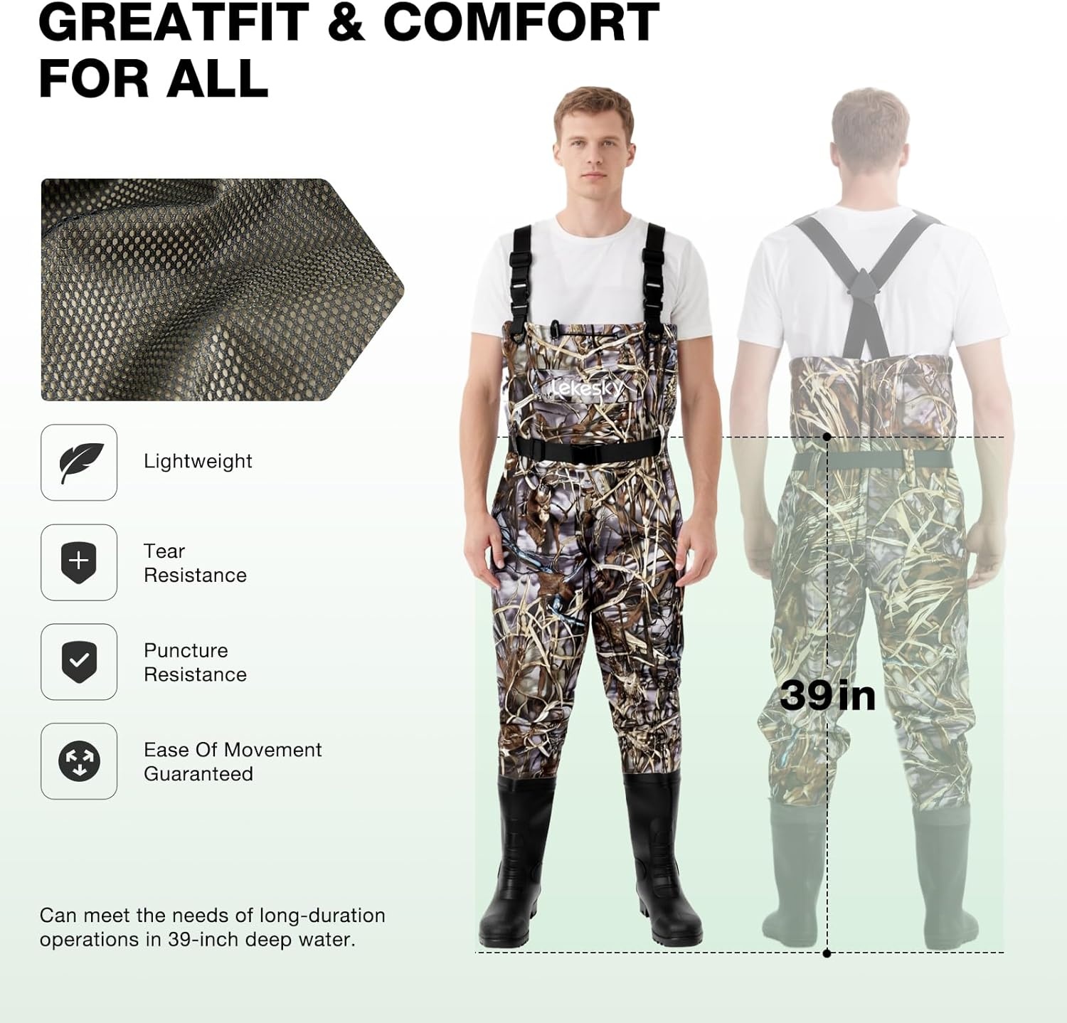image:imageLekesky Fly Fishing Chest Waders with Boots for Men Women US Sizes 5142Ply NylonPvc Waterproof WadersCamo