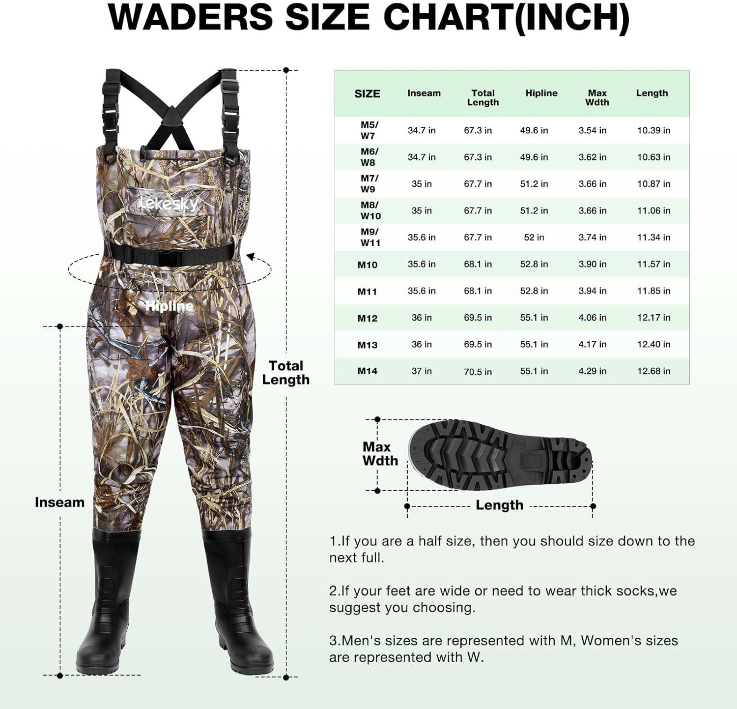 image:imageLekesky Fly Fishing Chest Waders with Boots for Men Women US Sizes 5142Ply NylonPvc Waterproof WadersCamo