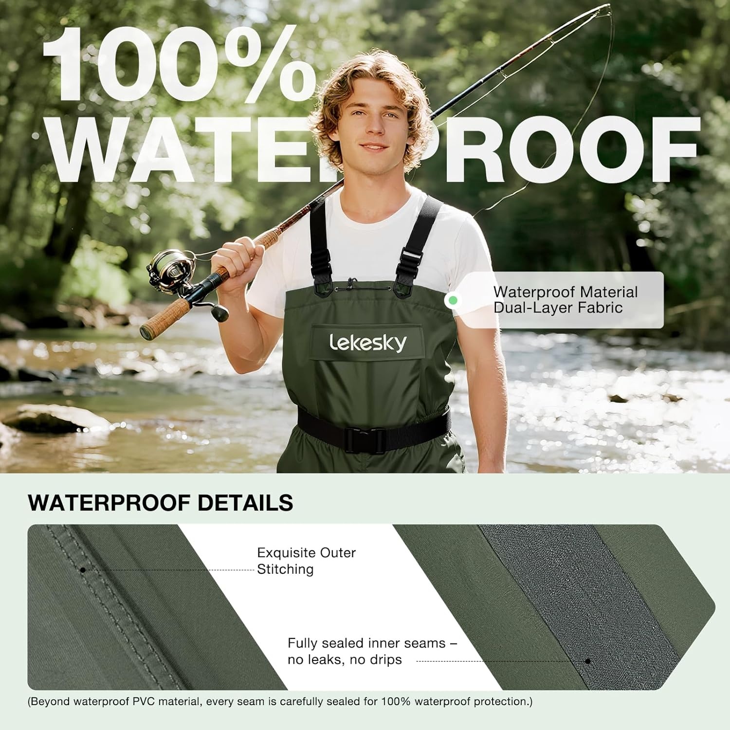 image:imageLekesky Fly Fishing Chest Waders with Boots for Men Women US Sizes 5142Ply NylonPvc Waterproof WadersGreen