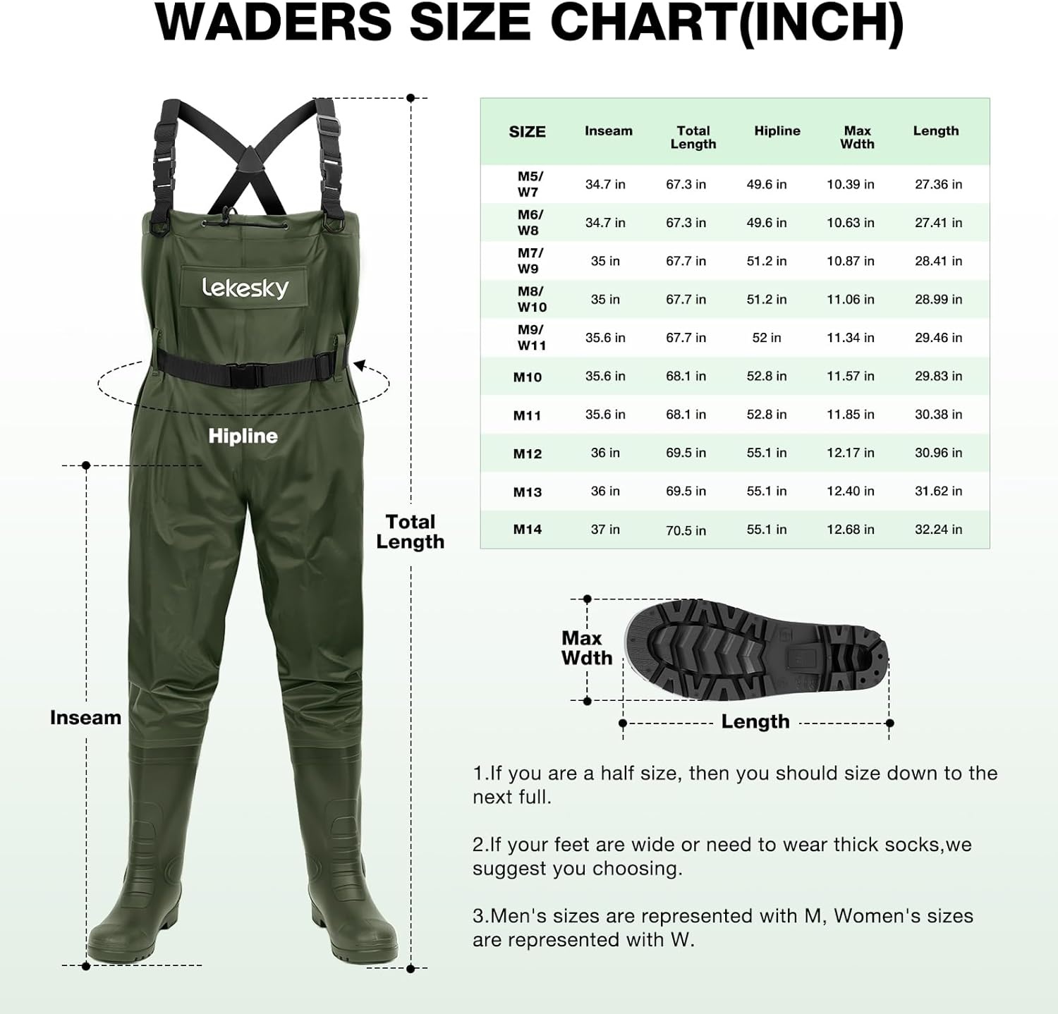 image:imageLekesky Fly Fishing Chest Waders with Boots for Men Women US Sizes 5142Ply NylonPvc Waterproof WadersGreen