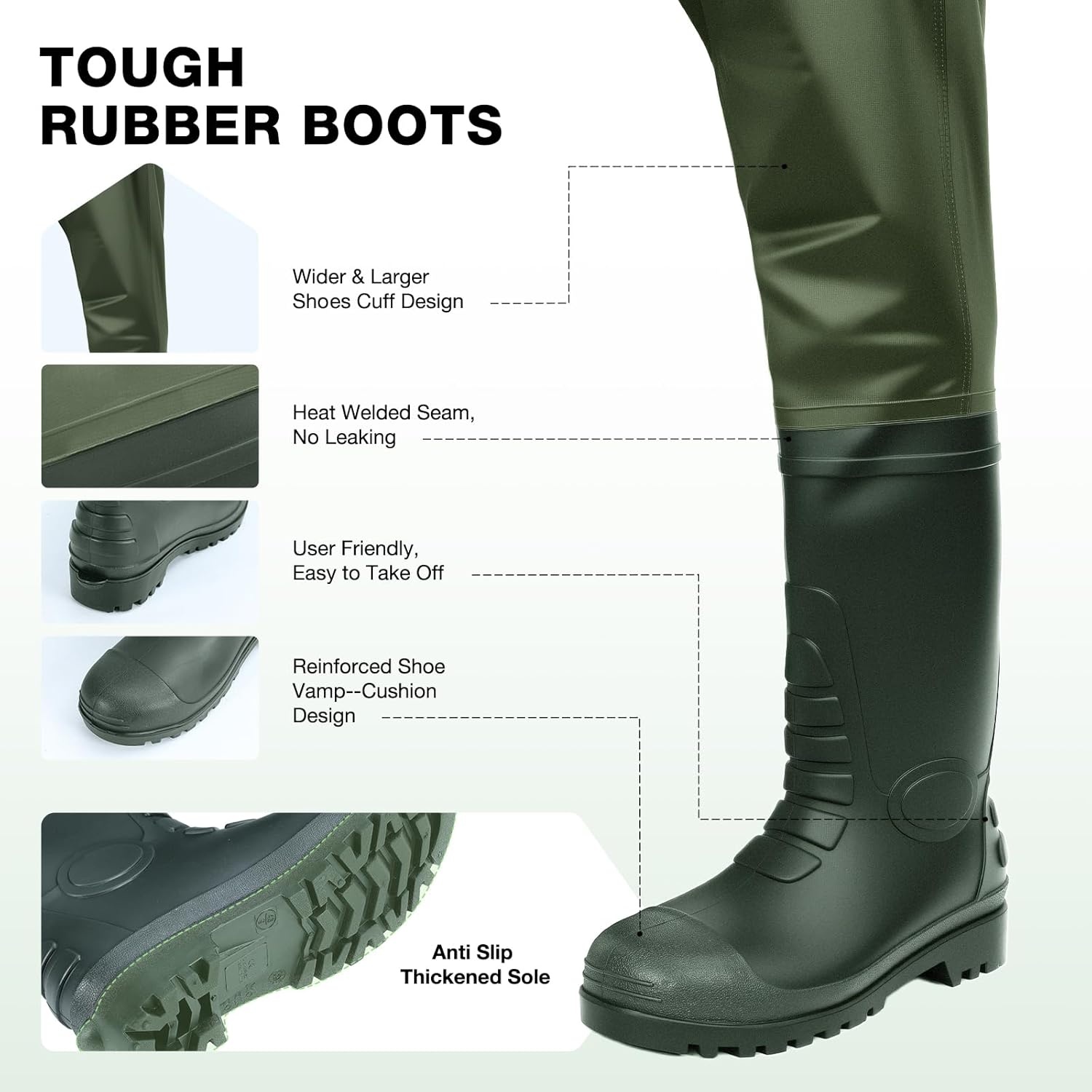 image:imageLekesky Fly Fishing Chest Waders with Boots for Men Women US Sizes 5142Ply NylonPvc Waterproof WadersGreen