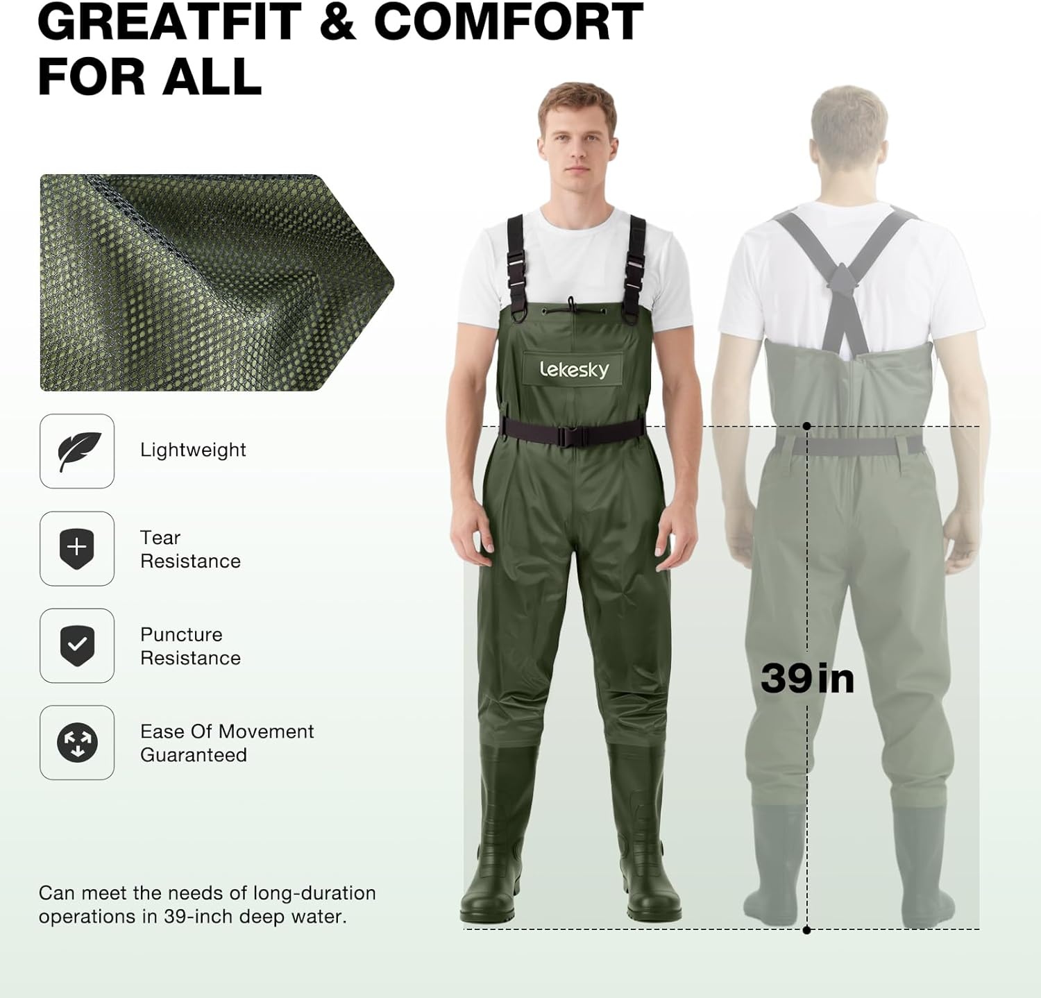 image:imageLekesky Fly Fishing Chest Waders with Boots for Men Women US Sizes 5142Ply NylonPvc Waterproof WadersGreen
