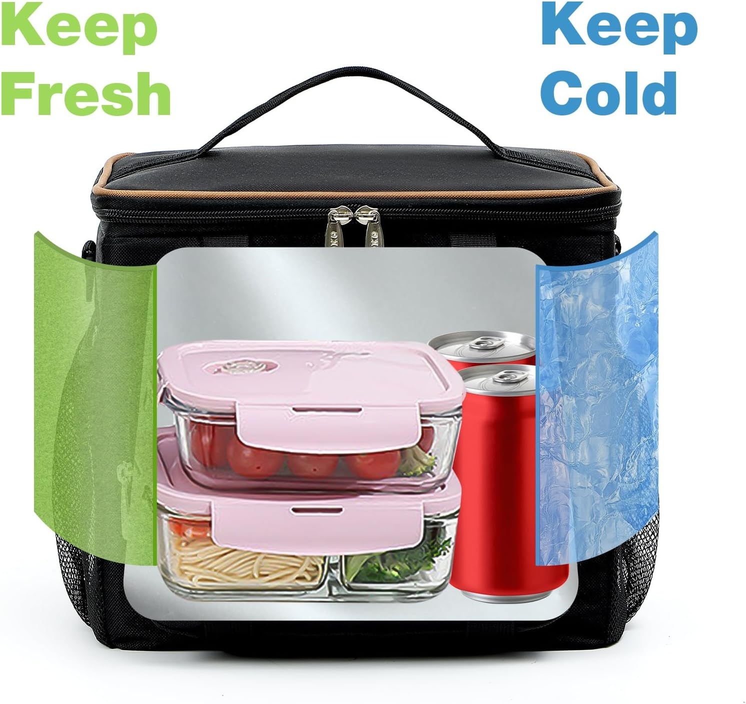 image:imageLekesky Mens Lunch Bag Insulated Lunchbox Meal Prep Lunch Box Lunch Cooler Bags Adults Work with one Coolers Ice Pack one Leakproof PVC Bag Black