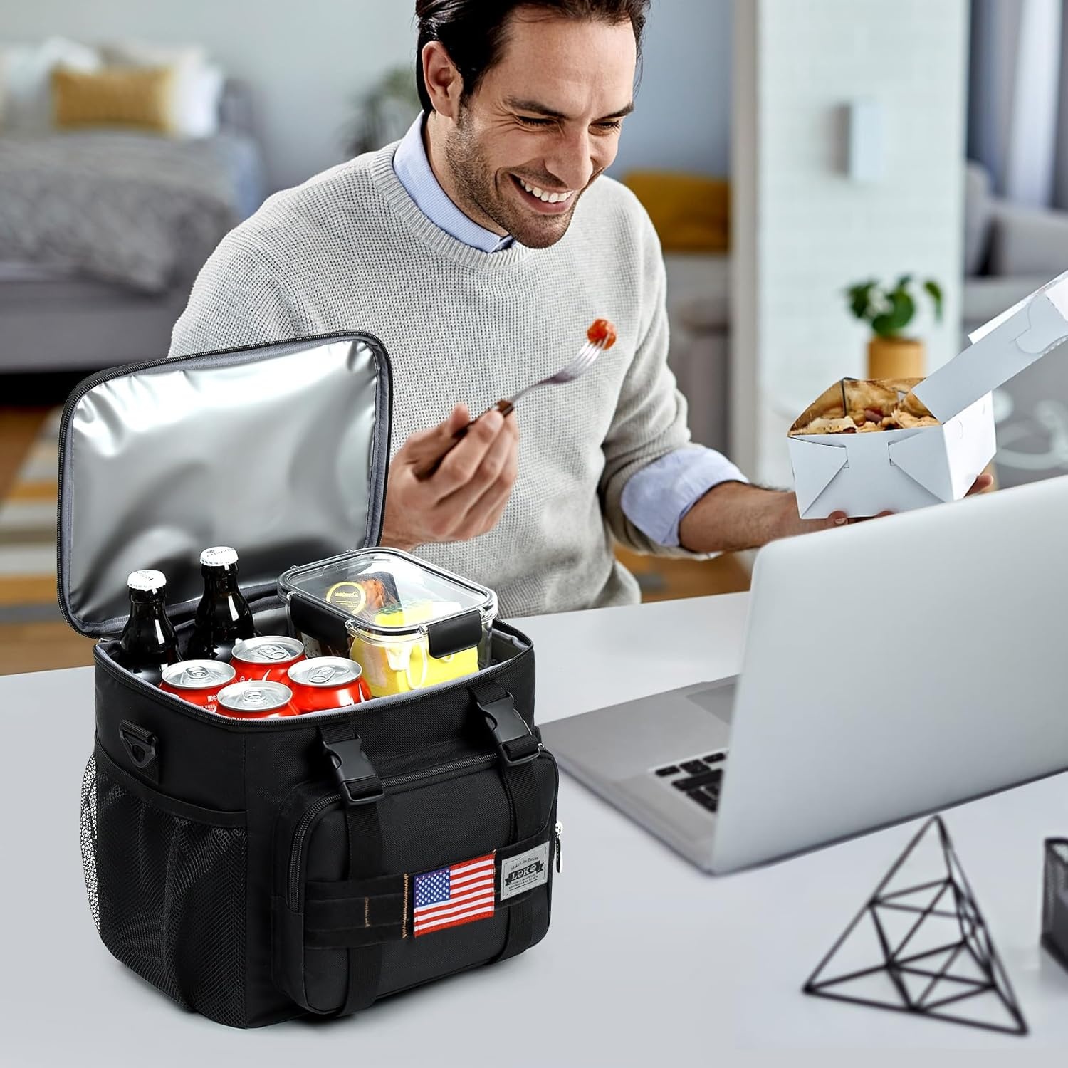 image:imageLekesky Mens Lunch Bag Insulated Lunchbox Meal Prep Lunch Box Lunch Cooler Bags Adults Work with one Coolers Ice Pack one Leakproof PVC Bag Black
