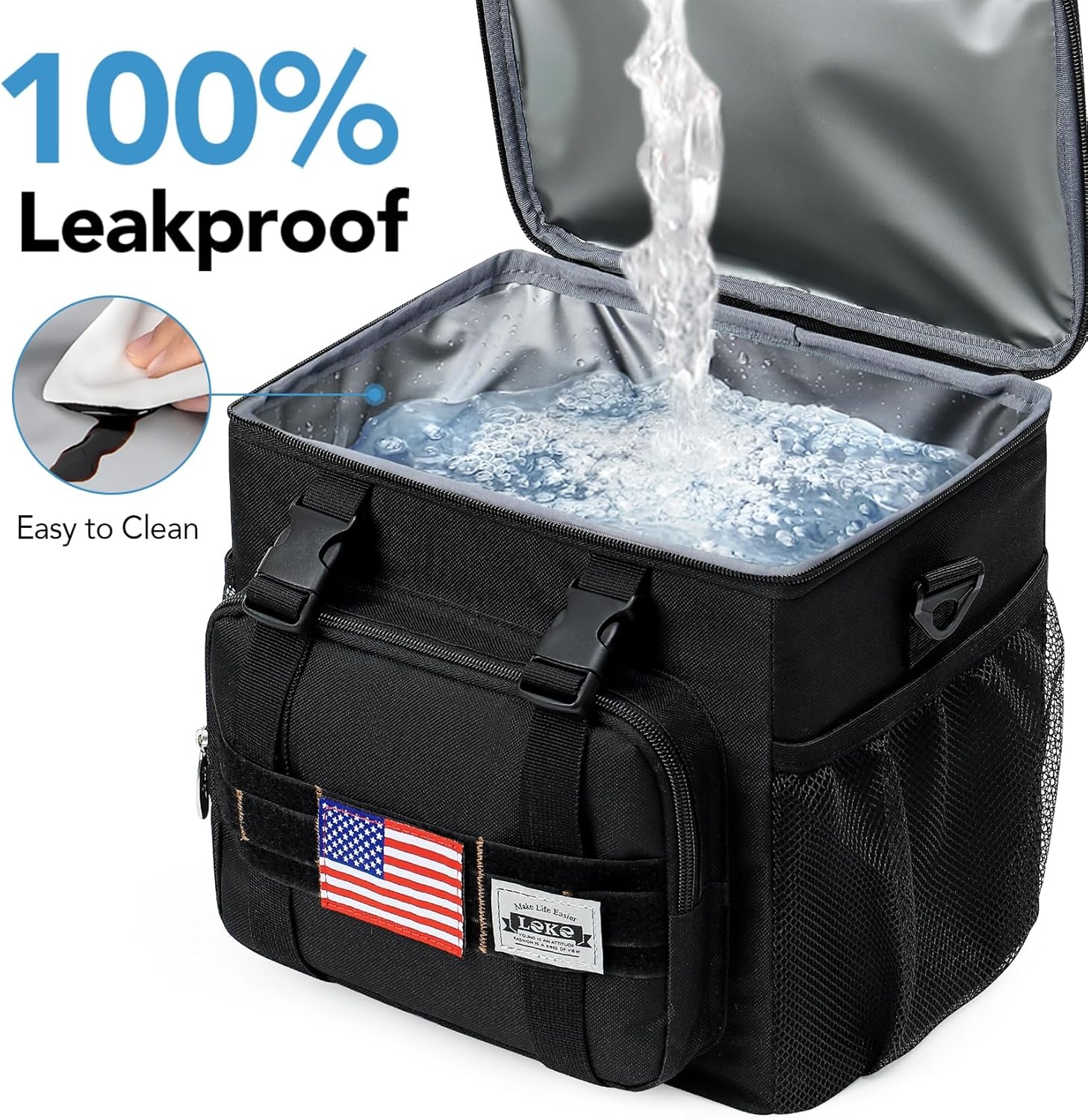 image:imageLekesky Mens Lunch Bag Insulated Lunchbox Meal Prep Lunch Box Lunch Cooler Bags Adults Work with one Coolers Ice Pack one Leakproof PVC Bag Black