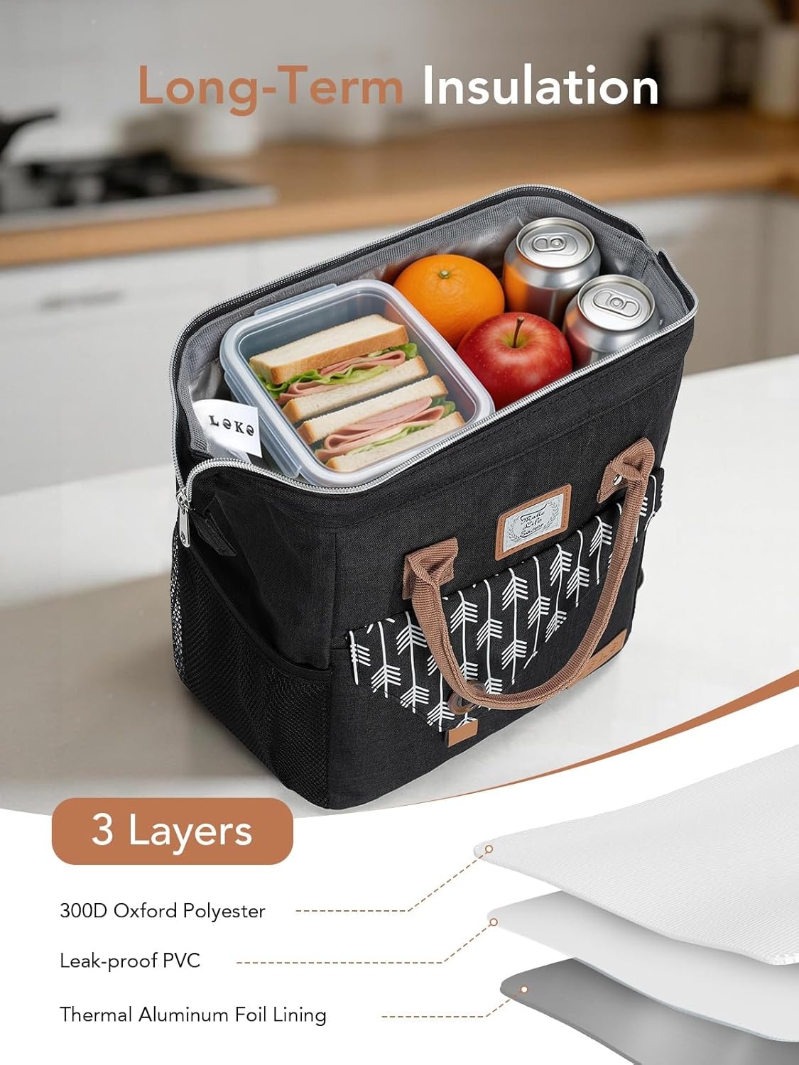 image:imageLekesky Pink Lunch Bag for Women Insulated Lunch Box Leakproof Lunchbox for Adult WorkB Black