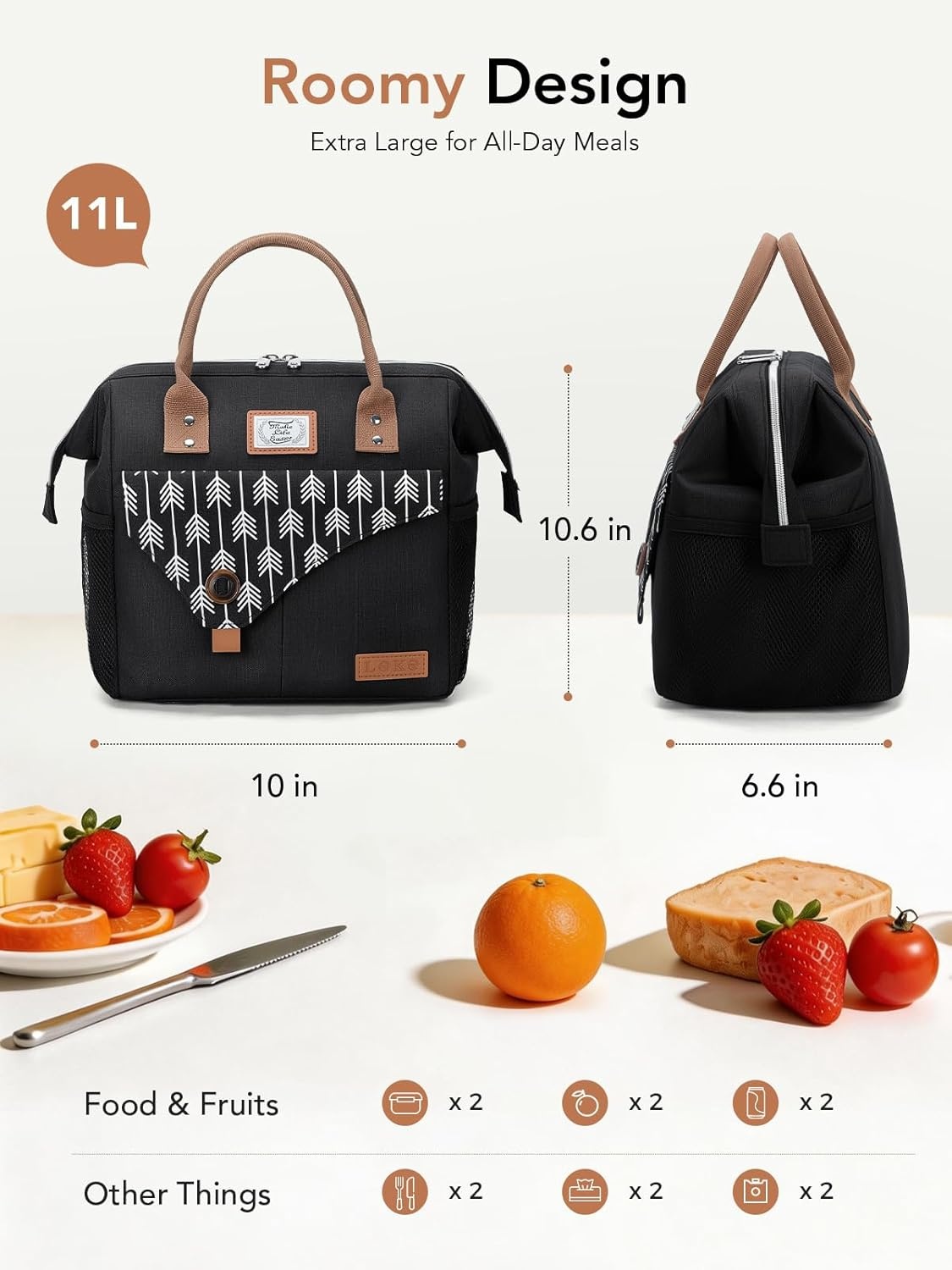 image:imageLekesky Pink Lunch Bag for Women Insulated Lunch Box Leakproof Lunchbox for Adult WorkB Black