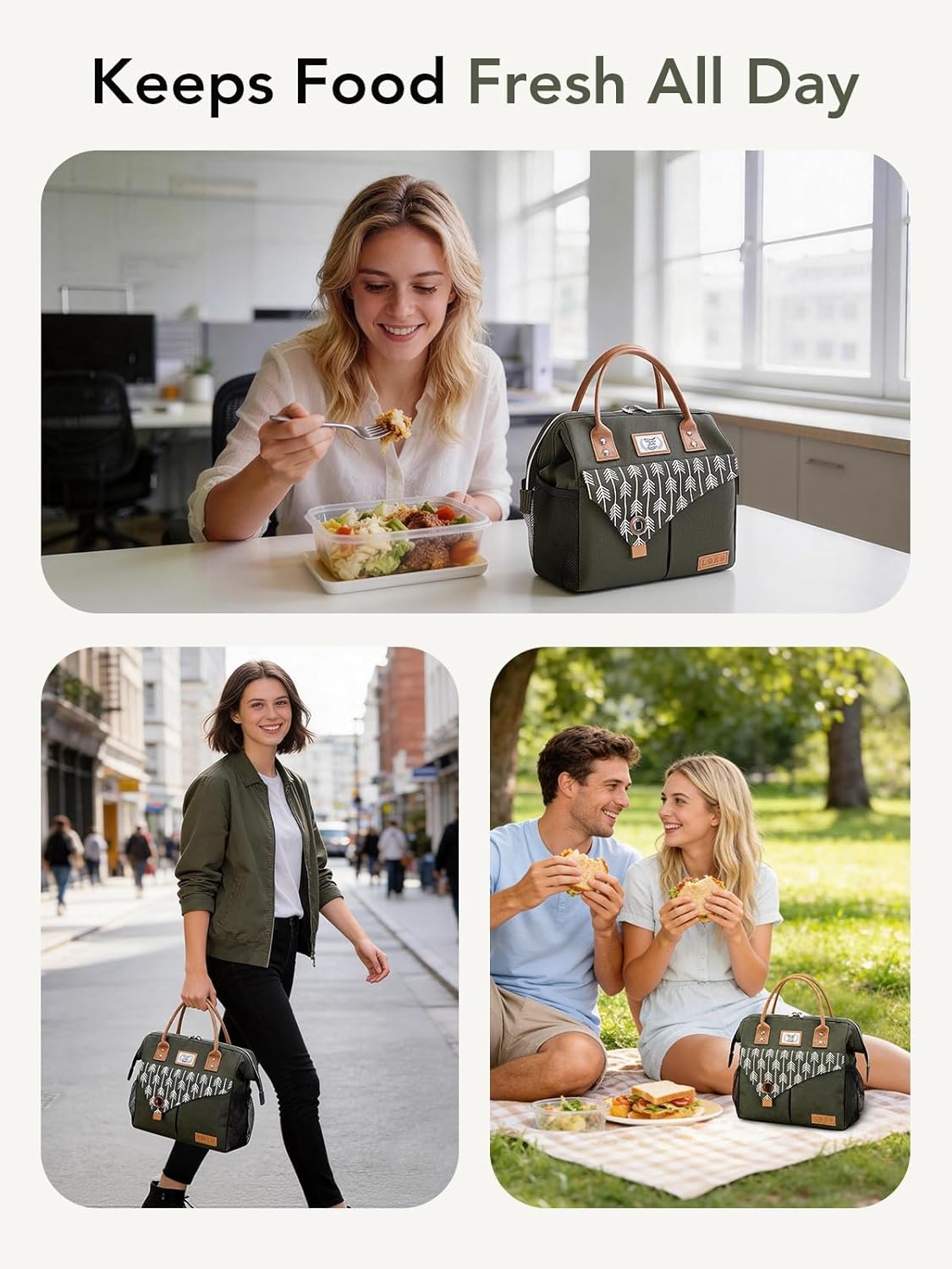 image:imageLekesky Pink Lunch Bag for Women Insulated Lunch Box Leakproof Lunchbox for Adult WorkB Green