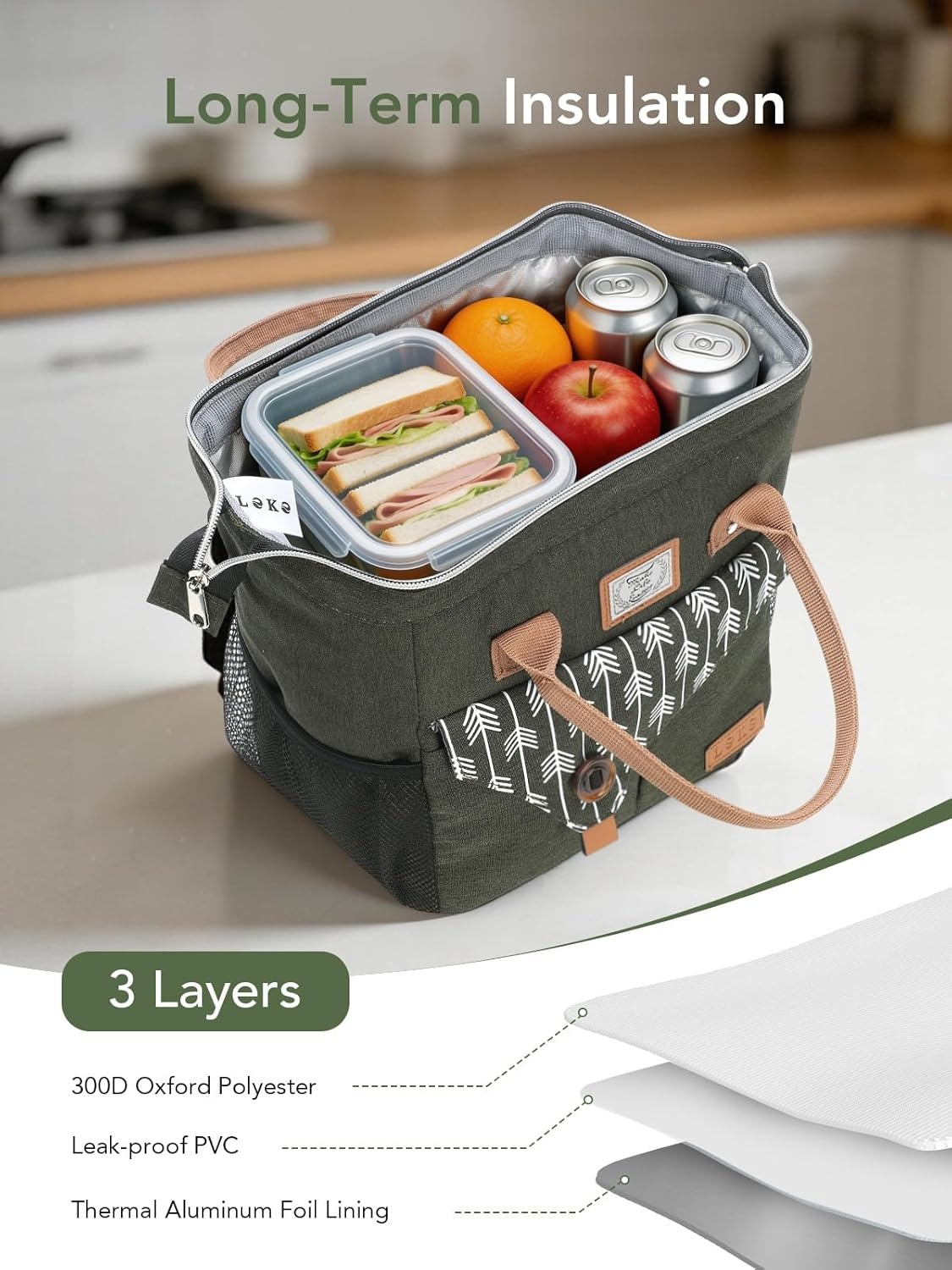 image:imageLekesky Pink Lunch Bag for Women Insulated Lunch Box Leakproof Lunchbox for Adult WorkB Green
