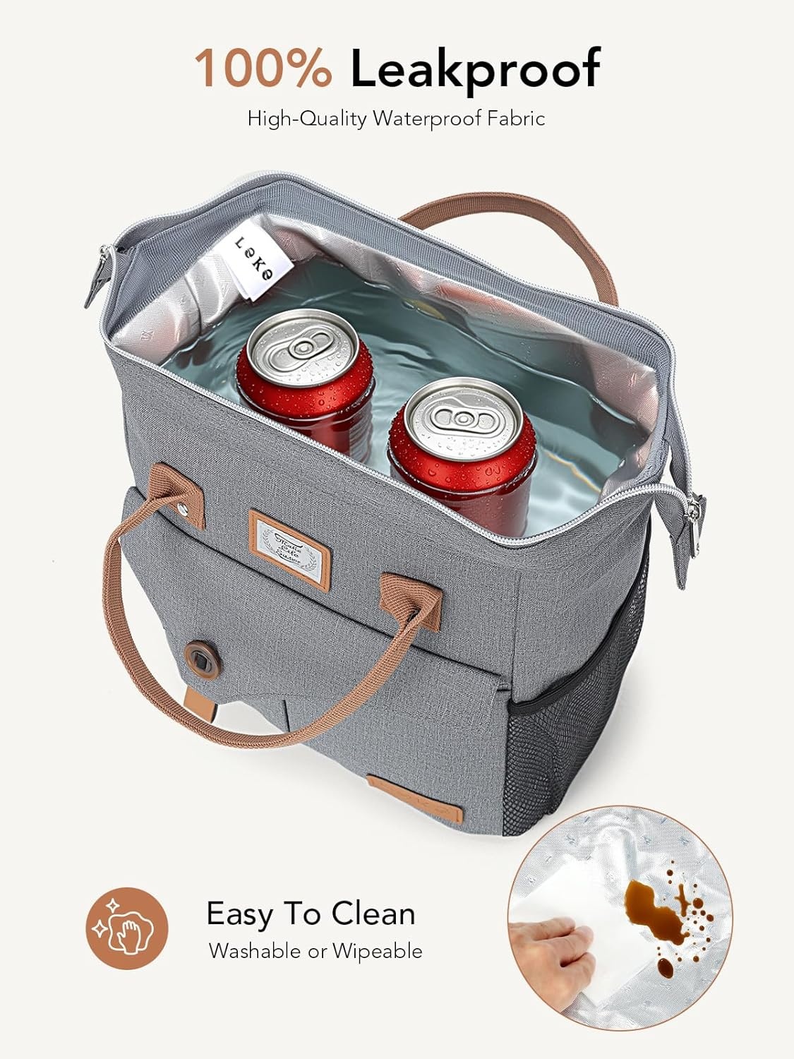 image:imageLekesky Pink Lunch Bag for Women Insulated Lunch Box Leakproof Lunchbox for Adult WorkB Pure grey