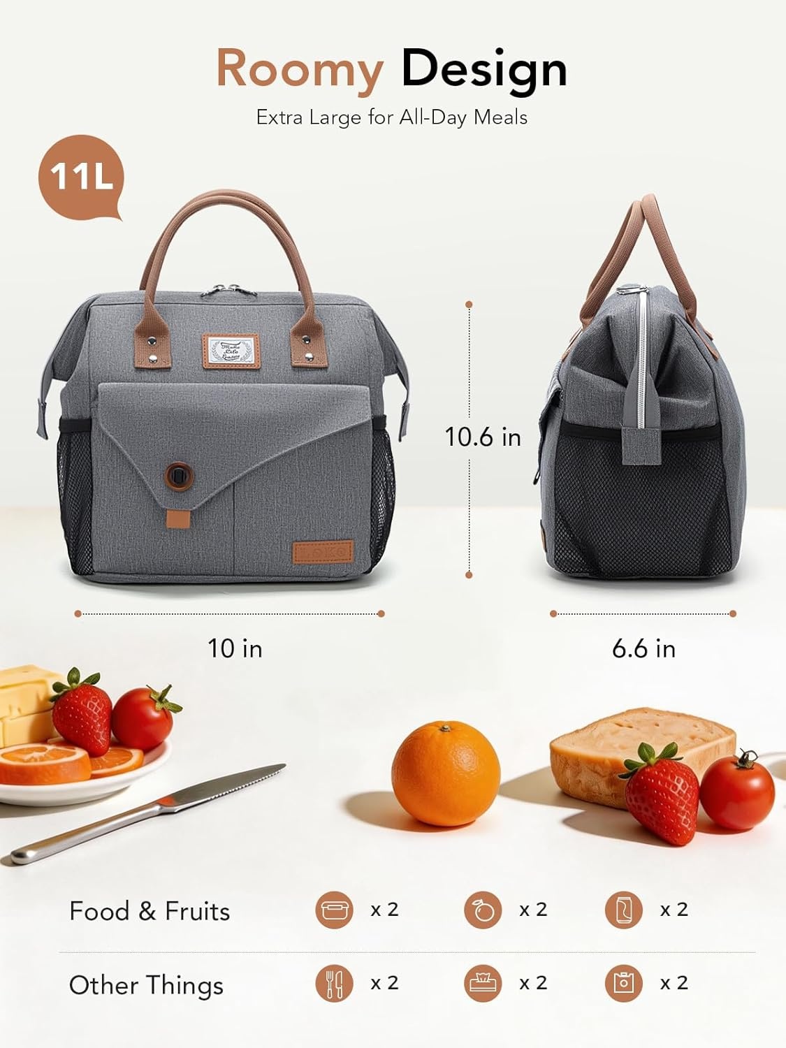 image:imageLekesky Pink Lunch Bag for Women Insulated Lunch Box Leakproof Lunchbox for Adult WorkB Pure grey