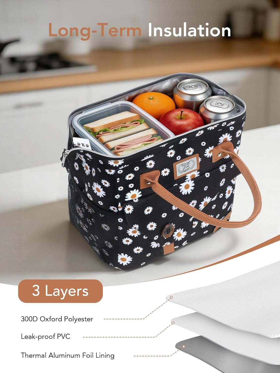 image:imageLekesky Pink Lunch Bag for Women Insulated Lunch Box Leakproof Lunchbox for Adult WorkD Daisy