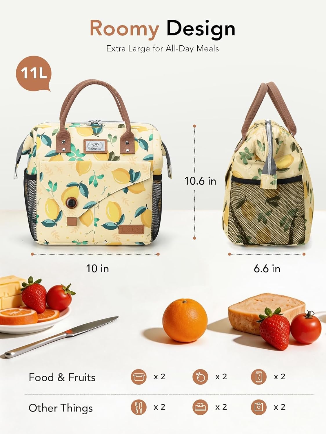 image:imageLekesky Pink Lunch Bag for Women Insulated Lunch Box Leakproof Lunchbox for Adult WorkD Lemon
