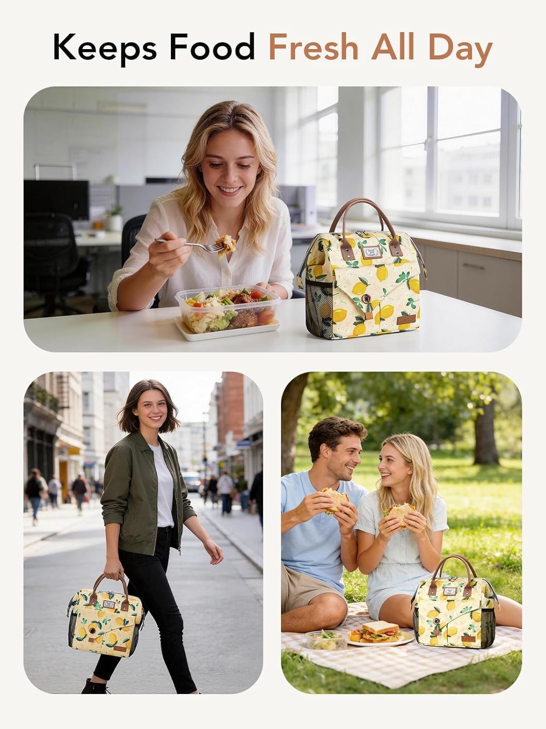 image:imageLekesky Pink Lunch Bag for Women Insulated Lunch Box Leakproof Lunchbox for Adult WorkD Lemon