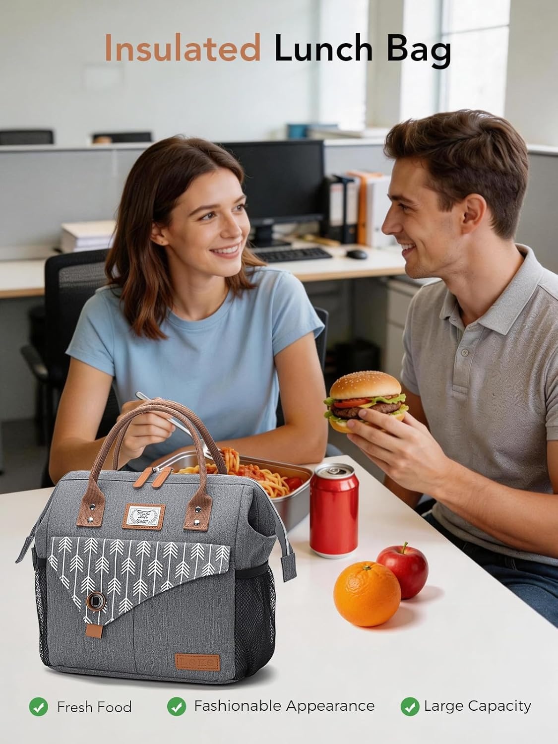 image:imageLekesky Pink Lunch Bag for Women Insulated Lunch Box Leakproof Lunchbox for Adult WorkG Grey