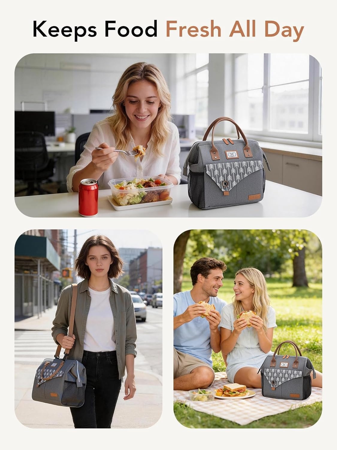 image:imageLekesky Pink Lunch Bag for Women Insulated Lunch Box Leakproof Lunchbox for Adult WorkG Grey