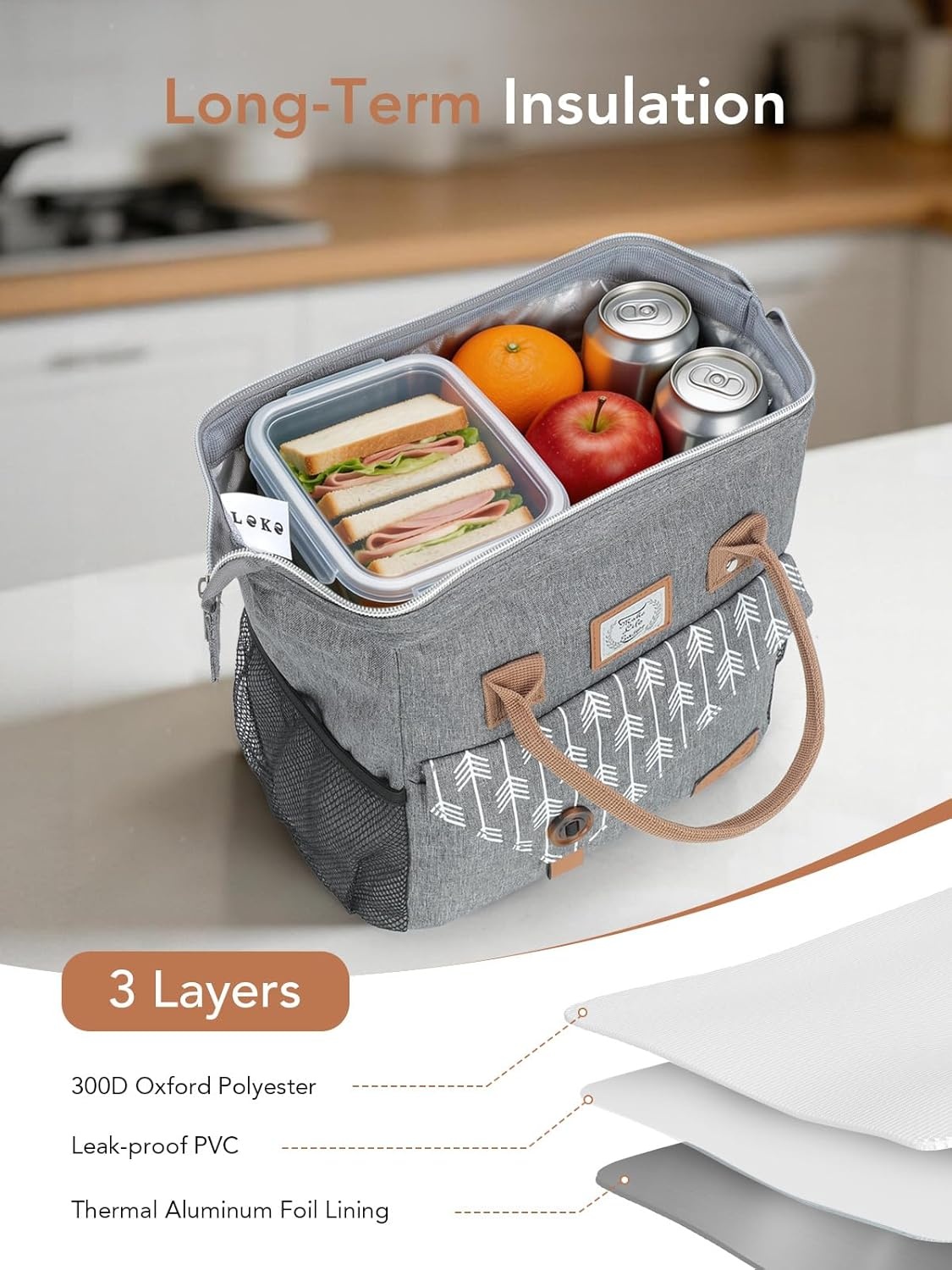 image:imageLekesky Pink Lunch Bag for Women Insulated Lunch Box Leakproof Lunchbox for Adult WorkG Grey