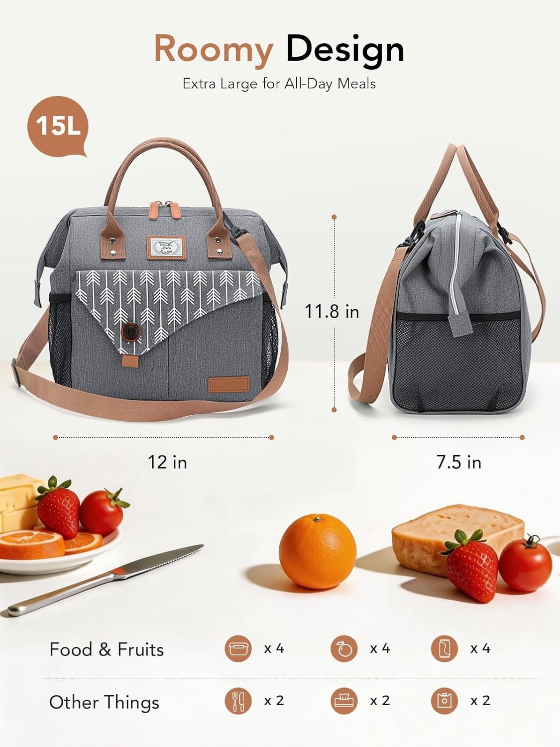 image:imageLekesky Pink Lunch Bag for Women Insulated Lunch Box Leakproof Lunchbox for Adult WorkG Grey