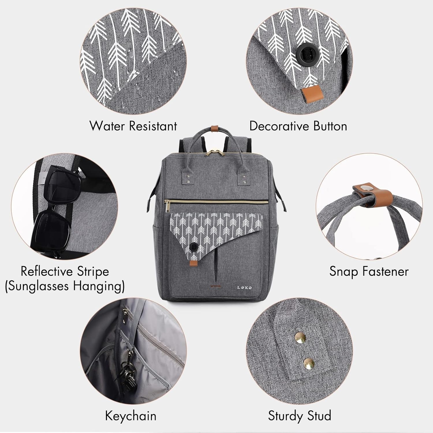 image:imageLekesky Women Travel Backpack 156 Inch Waterproof Backpack for TravelStylish Multi Pocket Laptop Backpack Grey Color