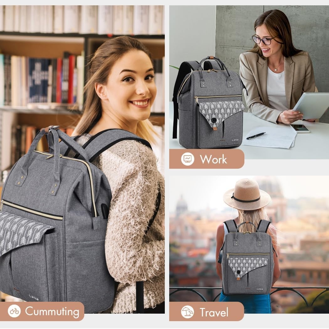 image:imageLekesky Women Travel Backpack 156 Inch Waterproof Backpack for TravelStylish Multi Pocket Laptop Backpack Grey Color