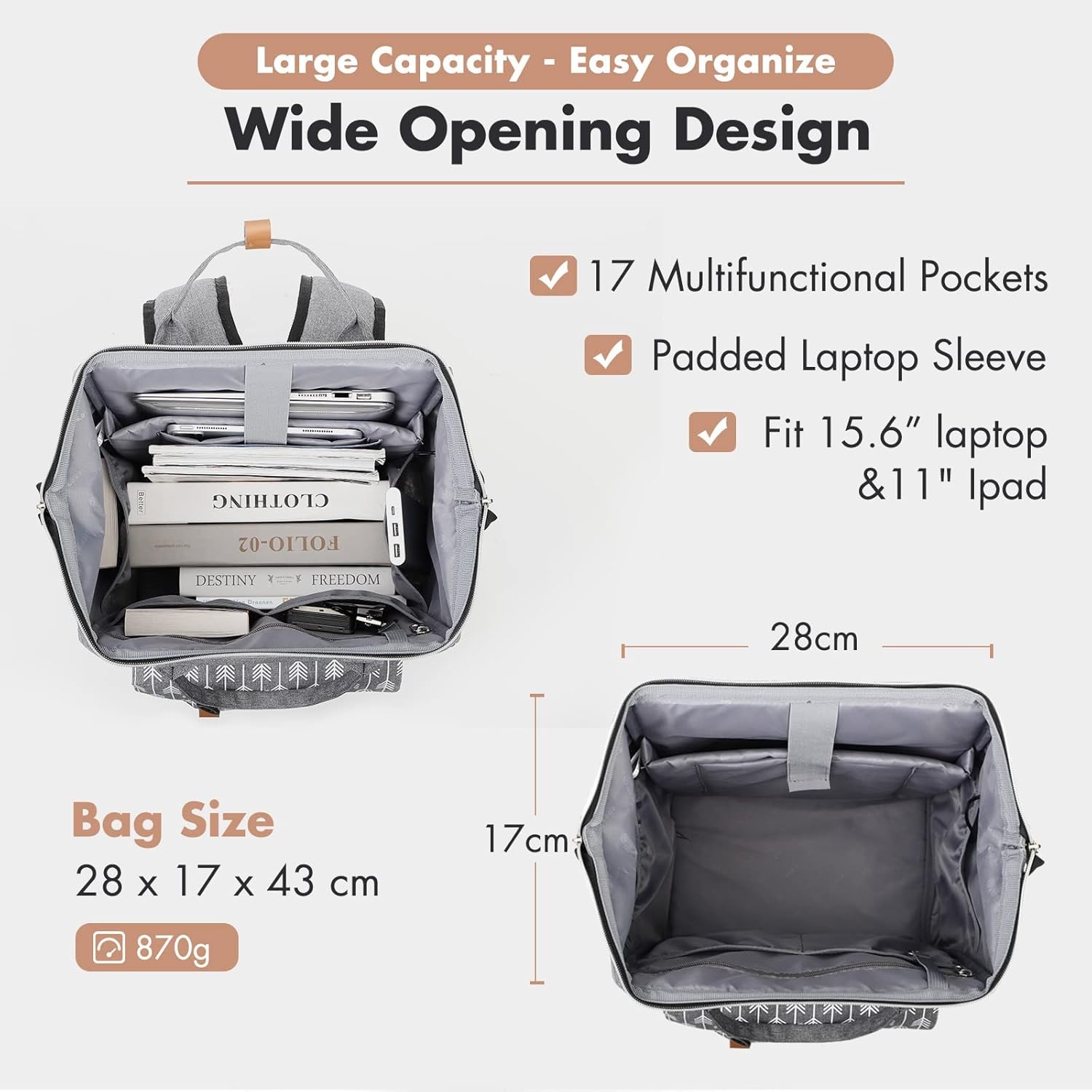 image:imageLekesky Women Travel Backpack 156 Inch Waterproof Backpack for TravelStylish Multi Pocket Laptop Backpack Grey Color