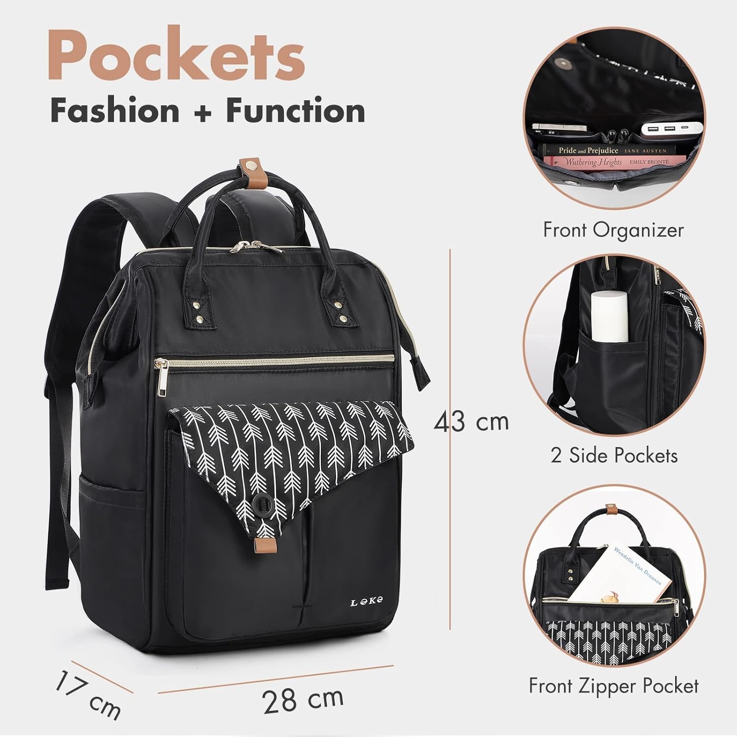 image:imageLekesky Work Backpack for Women Anti Theft Backpack for Women TravelComfortable Backpack Purse for Women Black Color