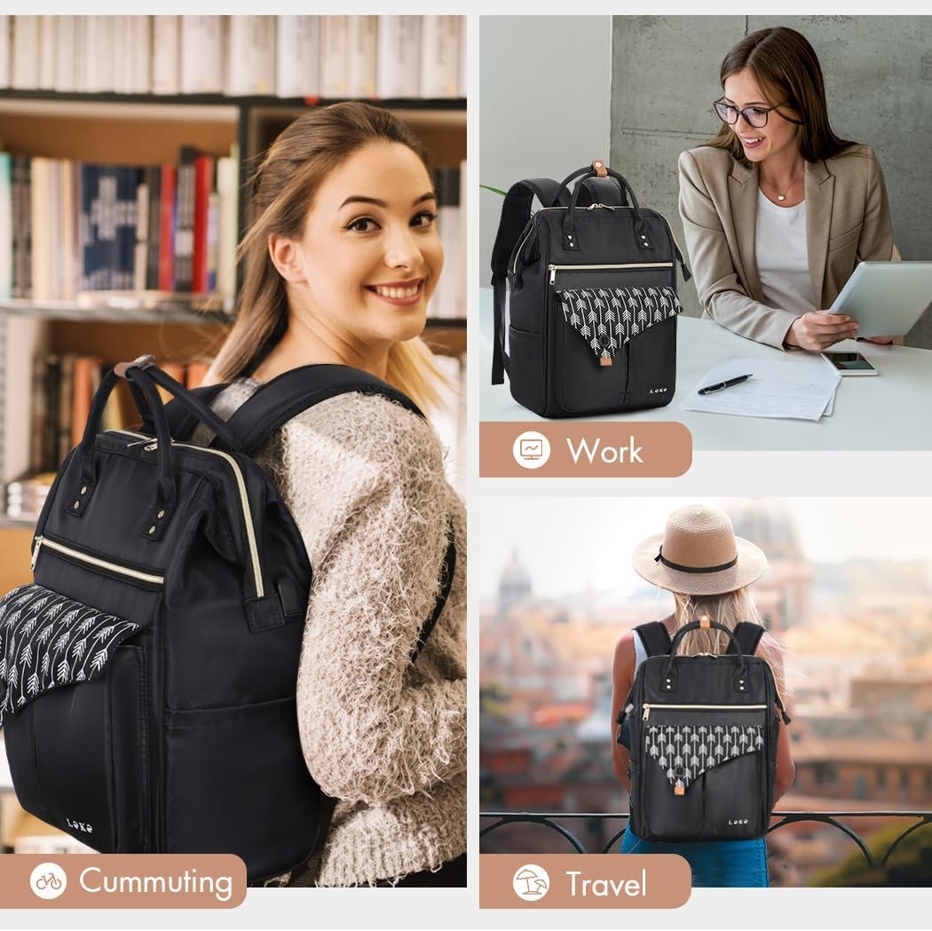 image:imageLekesky Work Backpack for Women Anti Theft Backpack for Women TravelComfortable Backpack Purse for Women Black Color