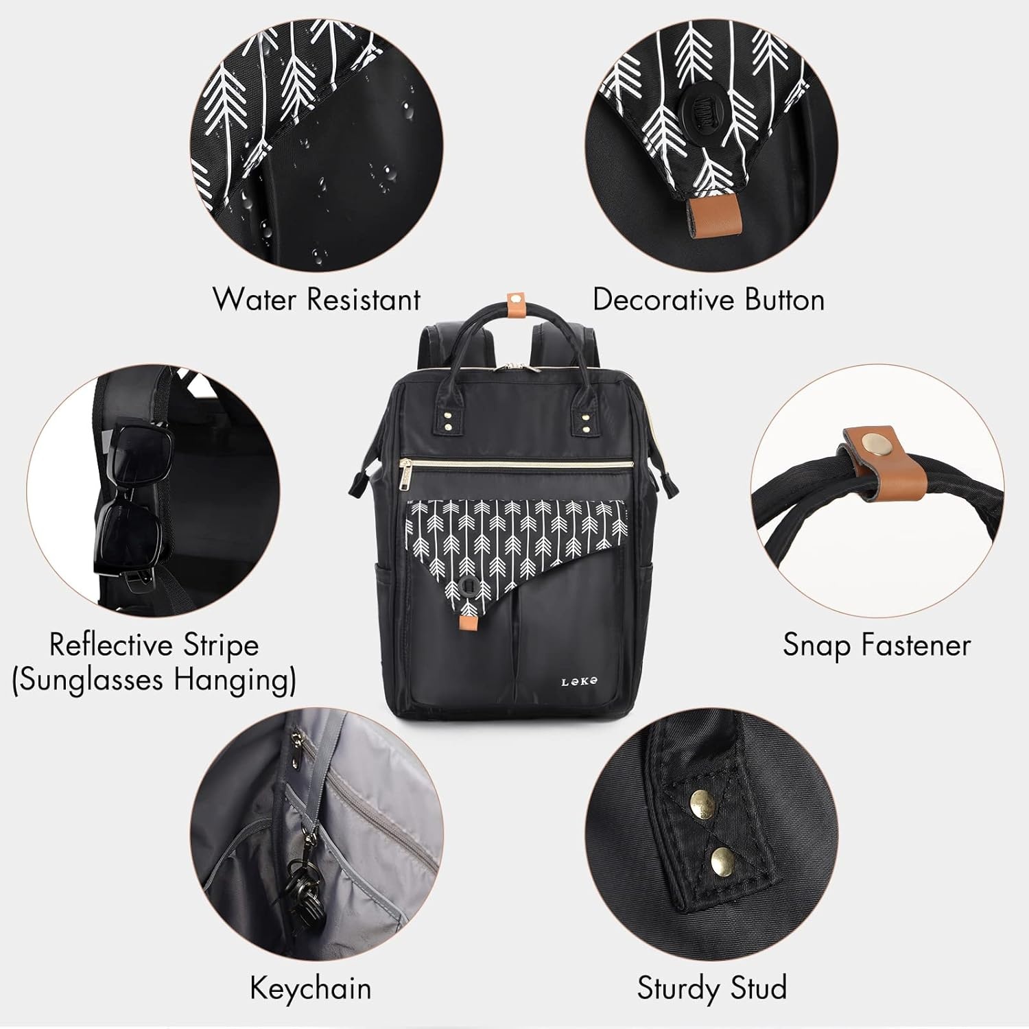 image:imageLekesky Work Backpack for Women Anti Theft Backpack for Women TravelComfortable Backpack Purse for Women Black Color