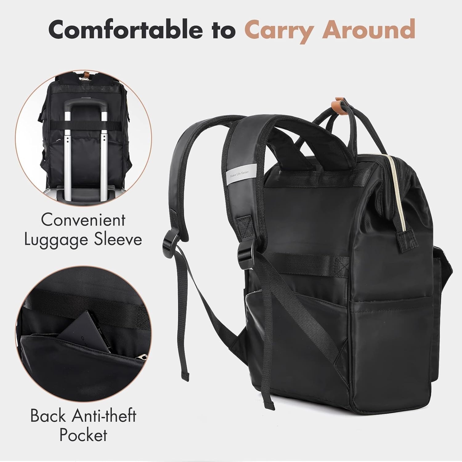 image:imageLekesky Work Backpack for Women Anti Theft Backpack for Women TravelComfortable Backpack Purse for Women Black Color