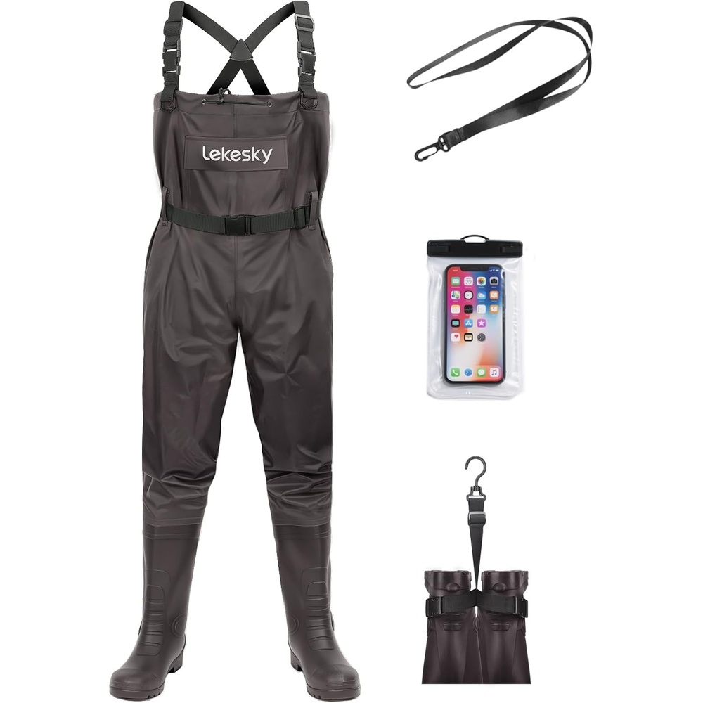 image:imageLekesky Fly Fishing Chest Waders with Boots for Men Women US Sizes 5142Ply NylonPvc Waterproof WadersBrown