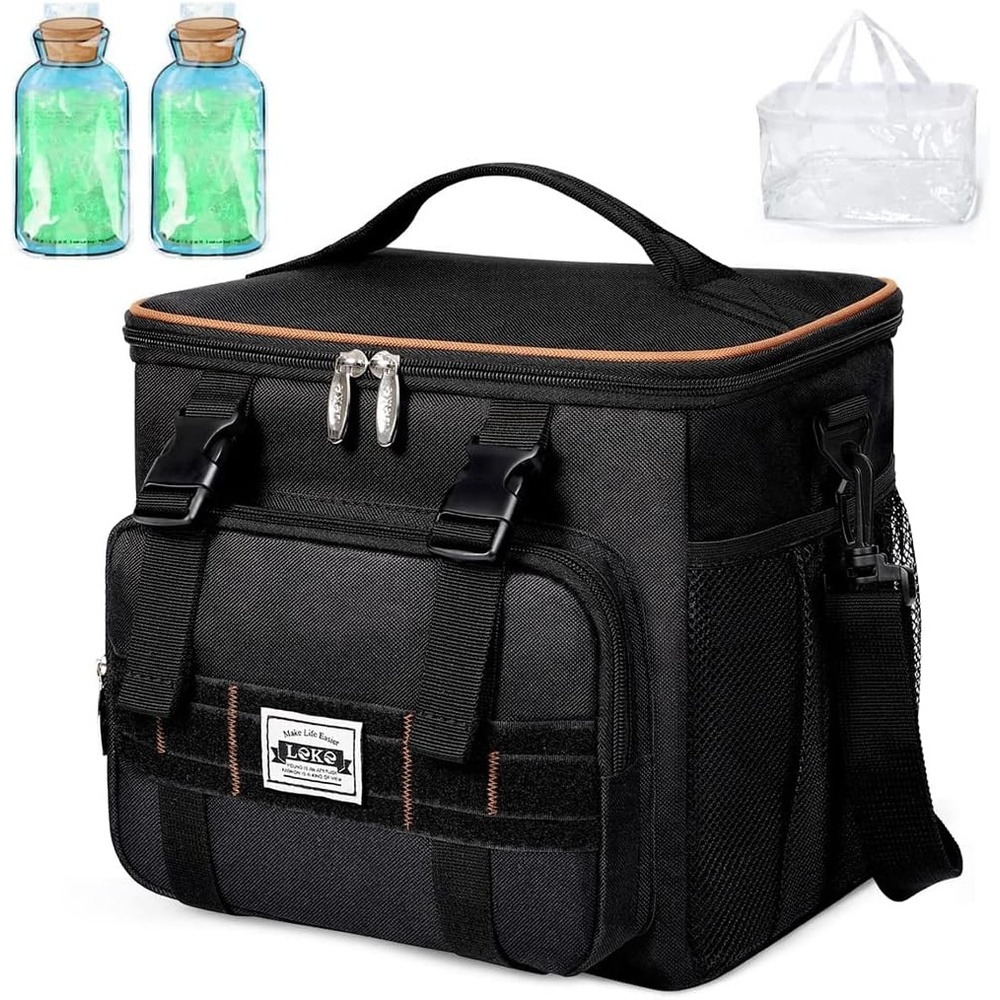 image:imageLekesky Mens Lunch Bag Insulated Lunchbox Meal Prep Lunch Box Lunch Cooler Bags Adults Work with one Coolers Ice Pack one Leakproof PVC Bag Black