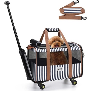 image:imageCat Carier with Wheels Lekesky Dog Carrier Airline Approved Rolling Pet Carrier with Telescopic Handle and Shoulder Strap Striped