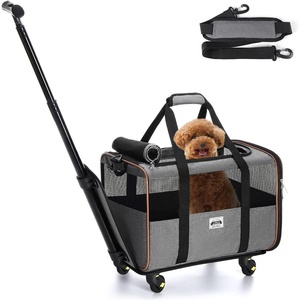 image:imageLekesky Cat Dog Carrier with Wheels Airline Approved Rolling Pet Carrier with Telescopic Handle and Shoulder Strap Grey