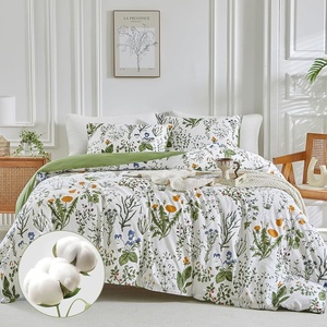 image:imageLekesky Cotton Duvet Cover Queen Size 100 Cotton Reversible Green Floral Duvet Cover Set with Zipper Soft and Breathable 3 Pieces White Bedding Set Queen Comforter Cover Queen 90x9001  Green No Comforter