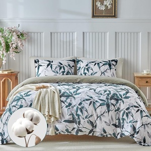 image:imageLekesky Cotton Duvet Cover Queen Size 100 Cotton Reversible Green Floral Duvet Cover Set with Zipper Soft and Breathable 3 Pieces White Bedding Set Queen Comforter Cover Queen 90x9005  Leavesno Comforter