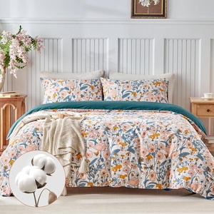 image:imageLekesky Cotton Duvet Cover Queen Size 100 Cotton Reversible Green Floral Duvet Cover Set with Zipper Soft and Breathable 3 Pieces White Bedding Set Queen Comforter Cover Queen 90x9006  Floralno Comforter