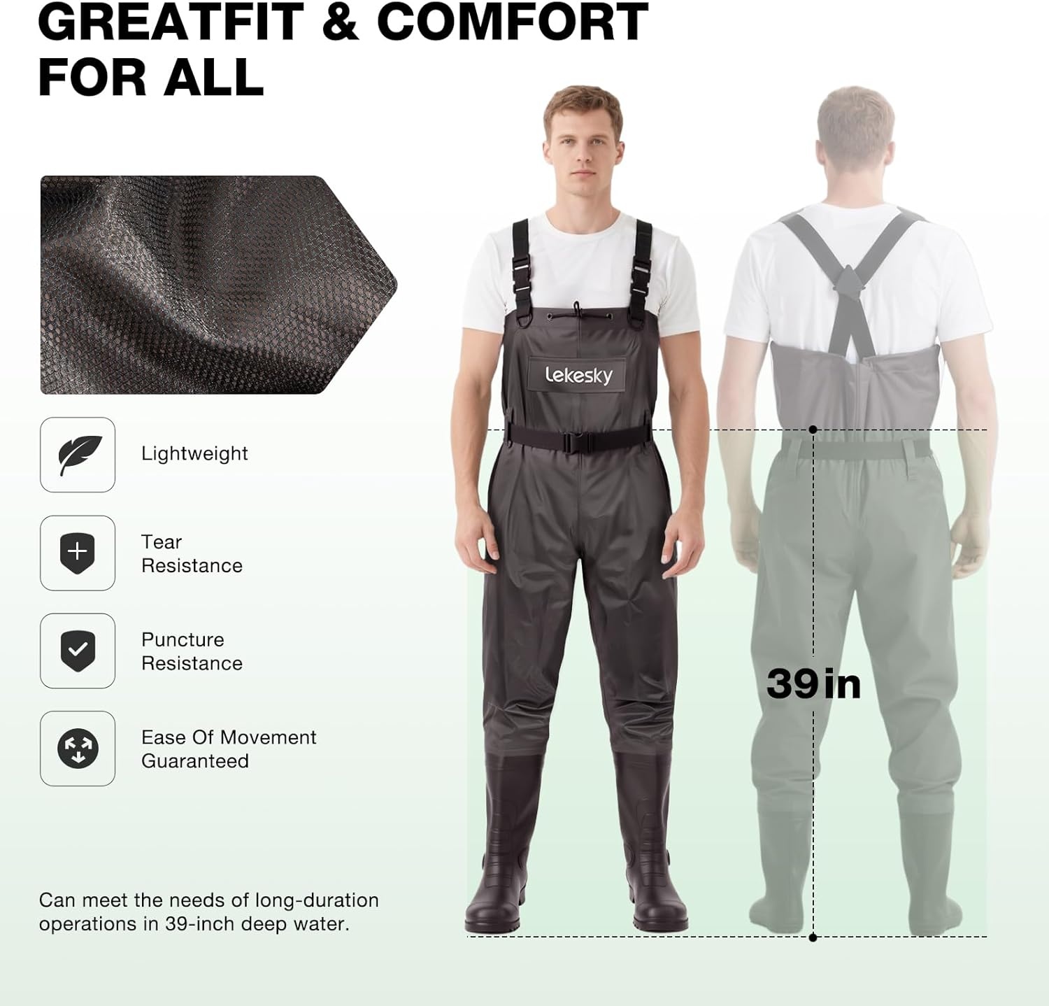 image:imageLekesky Fly Fishing Chest Waders with Boots for Men Women US Sizes 5142Ply NylonPVC Waterproof Waders