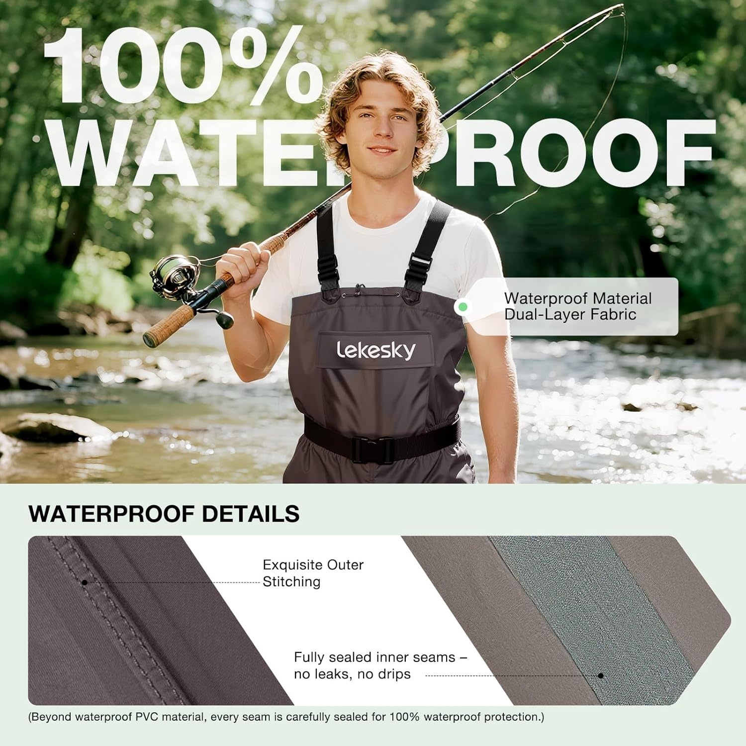 image:imageLekesky Fly Fishing Chest Waders with Boots for Men Women US Sizes 5142Ply NylonPVC Waterproof Waders