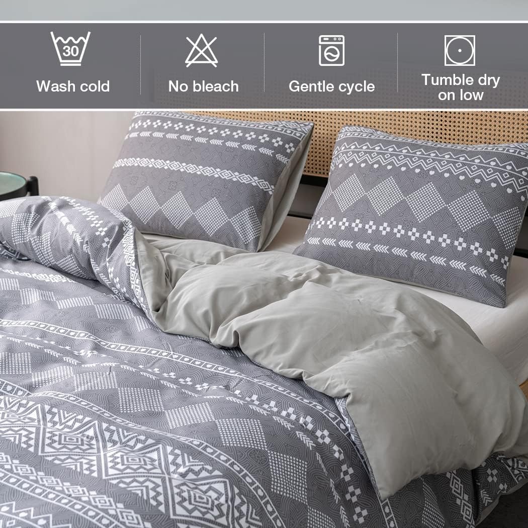 image:imageLekesky King Size Duvet Cover Set Hazy Blue Duvet Cover UltraSoft Microfiber 3 Pieces Comforter Cover with Zipper and Corner Ties Includes 2 Pillowcases 20x36Blight Grey
