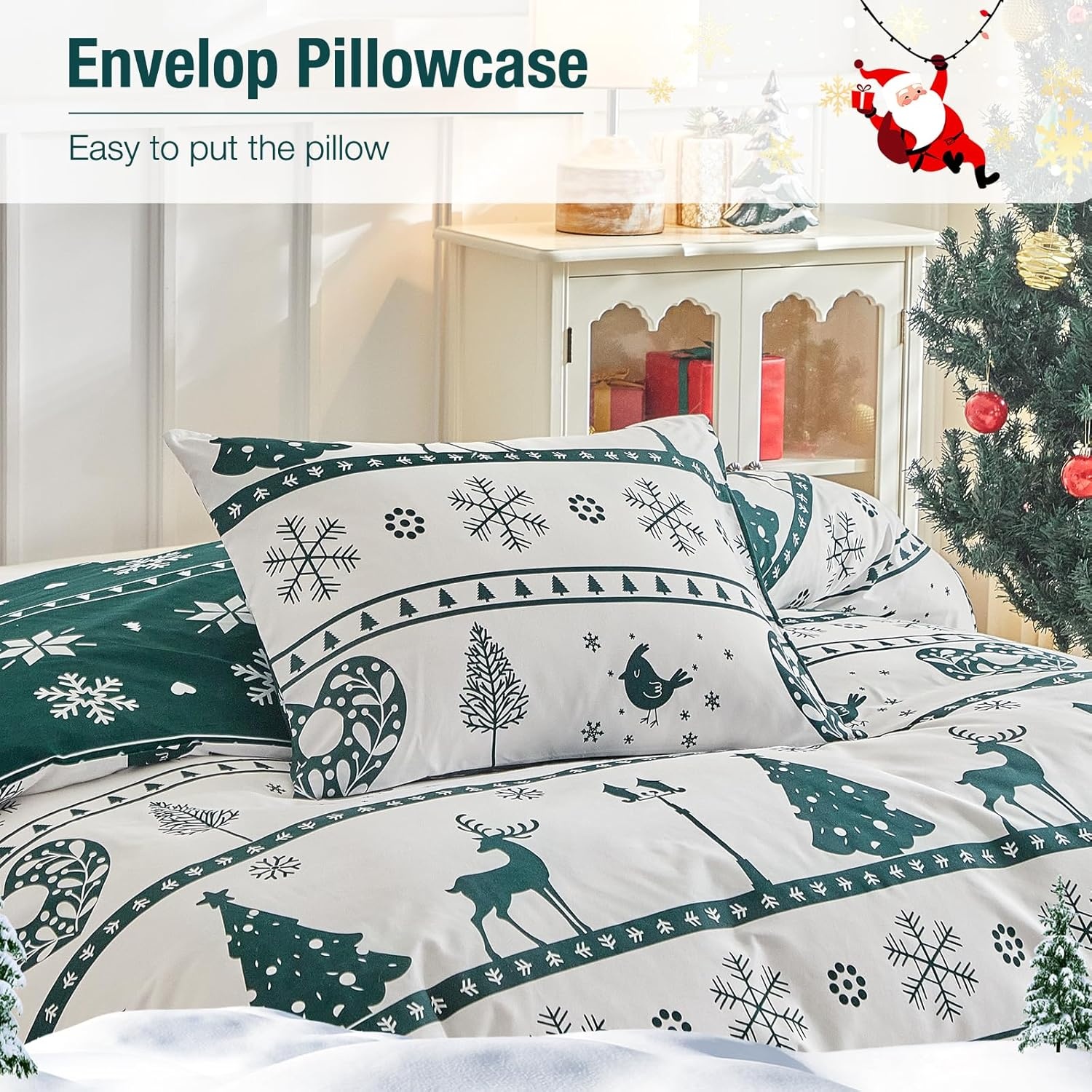 image:imageLekesky King Size Duvet Cover Set Hazy Blue Duvet Cover UltraSoft Microfiber 3 Pieces Comforter Cover with Zipper and Corner Ties Includes 2 Pillowcases 20x36Aa Christmas Loving