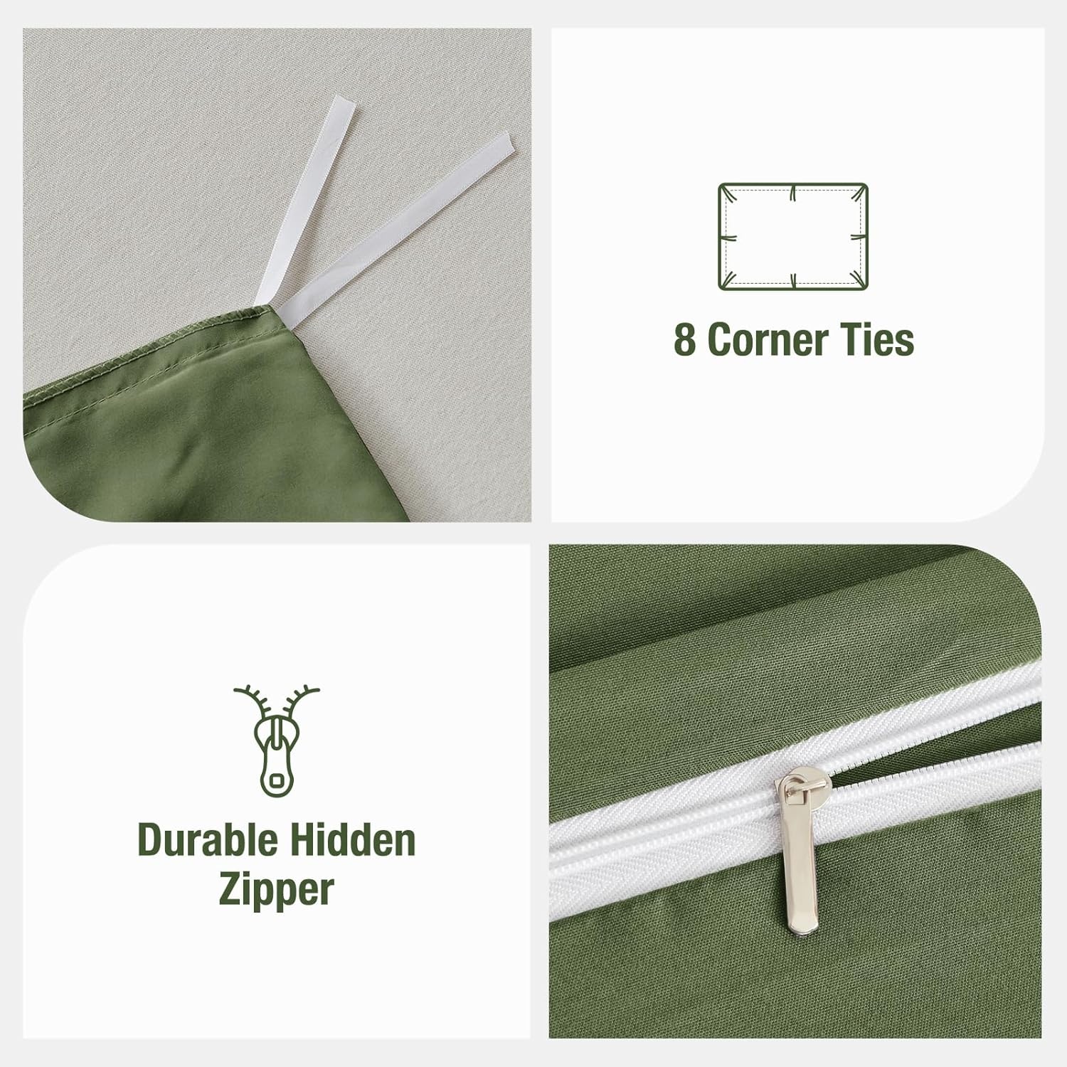 image:imageLekesky King Size Duvet Cover Set Hazy Blue Duvet Cover UltraSoft Microfiber 3 Pieces Comforter Cover with Zipper and Corner Ties Includes 2 Pillowcases 20x36D Olive Greenno Comforter