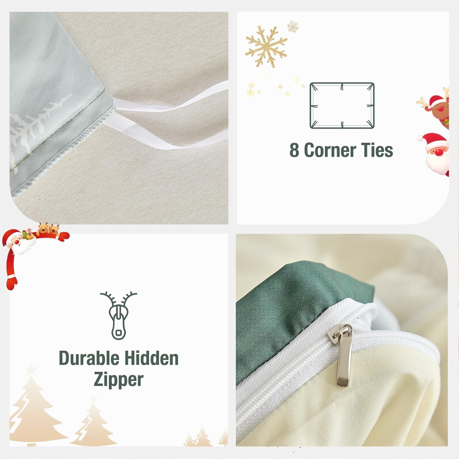 image:imageLekesky King Size Duvet Cover Set Hazy Blue Duvet Cover UltraSoft Microfiber 3 Pieces Comforter Cover with Zipper and Corner Ties Includes 2 Pillowcases 20x36Aa Christmas Classic Green